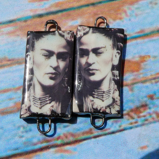 Ceramic Photographic Frida Earring Connectors - #9