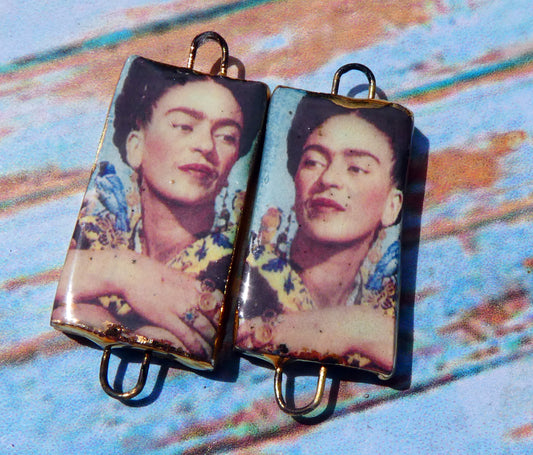 Ceramic Photographic Frida Earring Connectors - #11