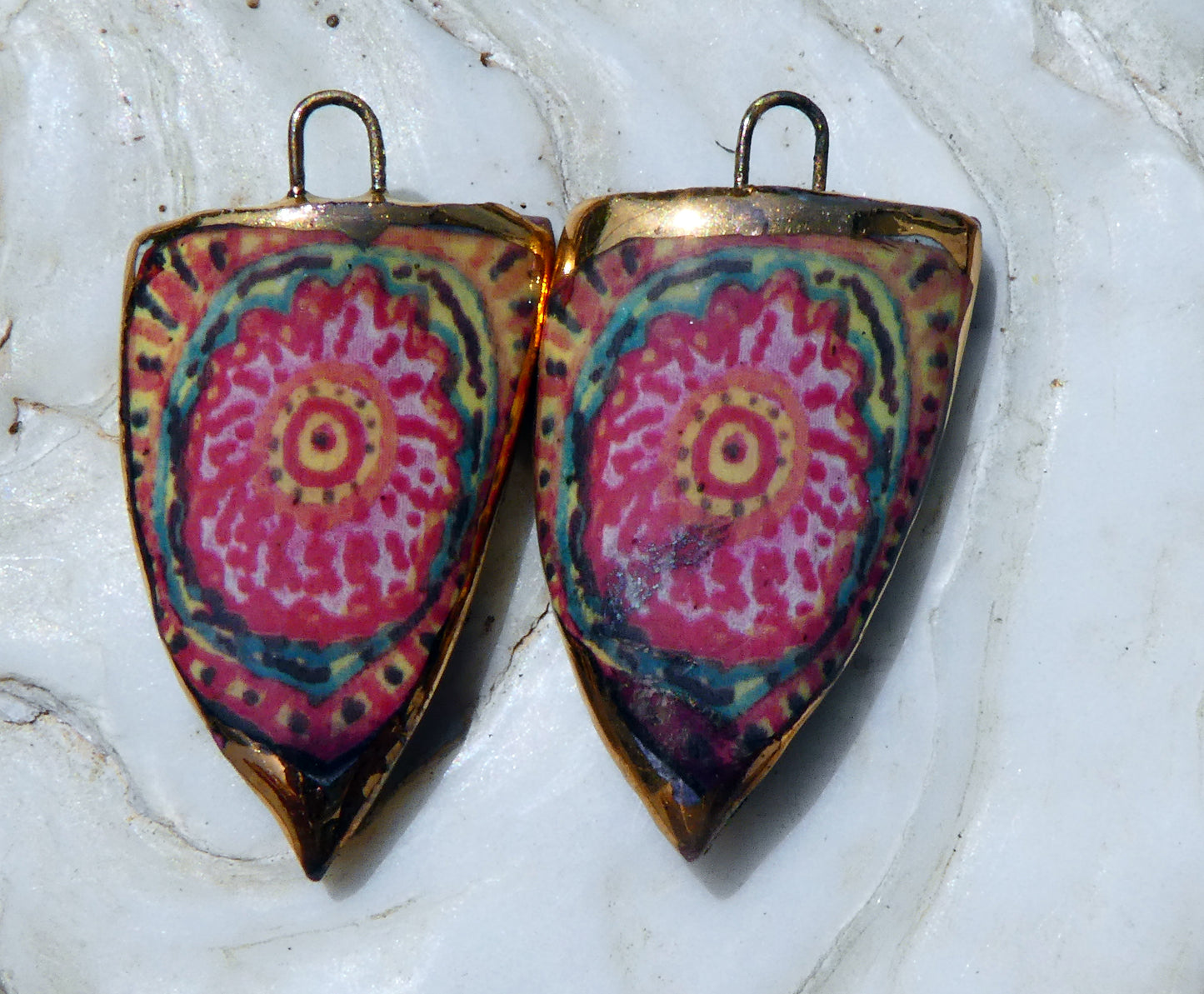 Ceramic Painted Decal Shield Earring Charms #1