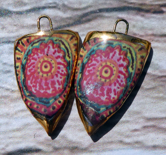 Ceramic Painted Decal Shield Earring Charms #1