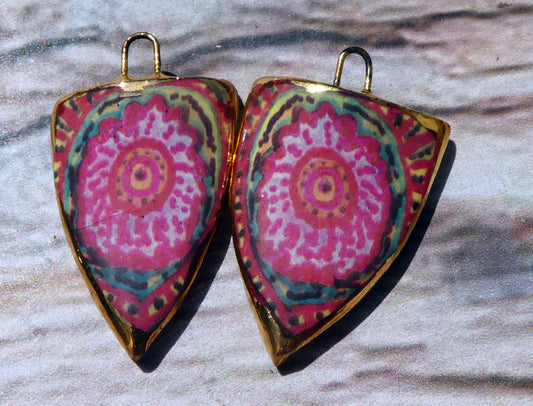 Ceramic Painted Decal Shield Earring Charms #2