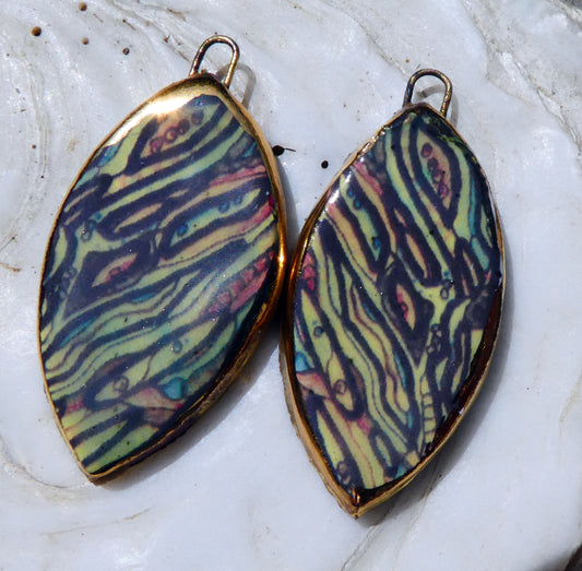 Ceramic Painted Abalone Drop Decal Earring Charms #11