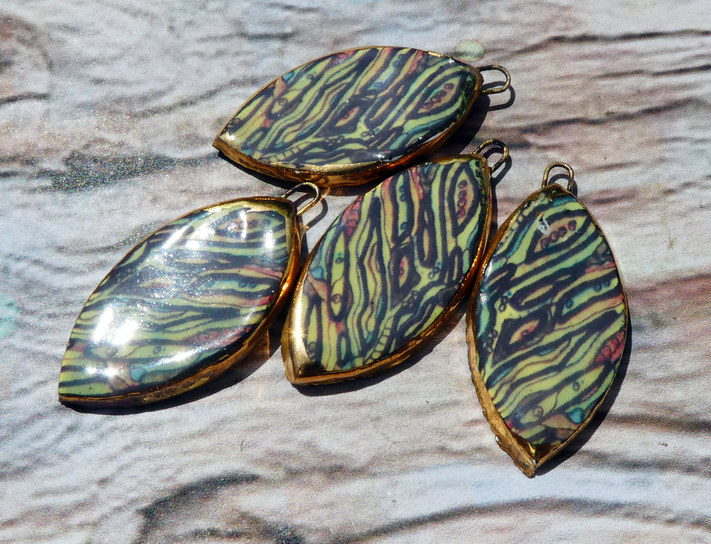 Ceramic Painted Abalone Drop Decal Earring Charms #11