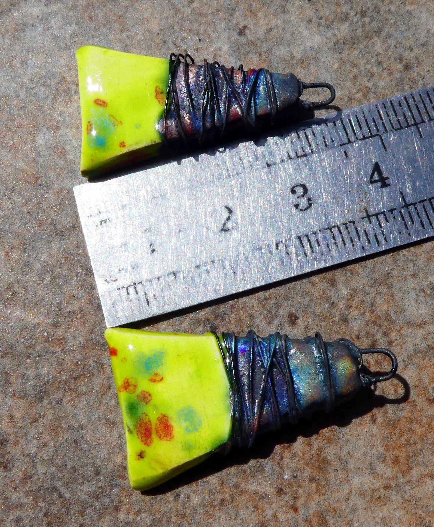 Ceramic Wire Wrapped Wedge Charms -Cherry Limeade