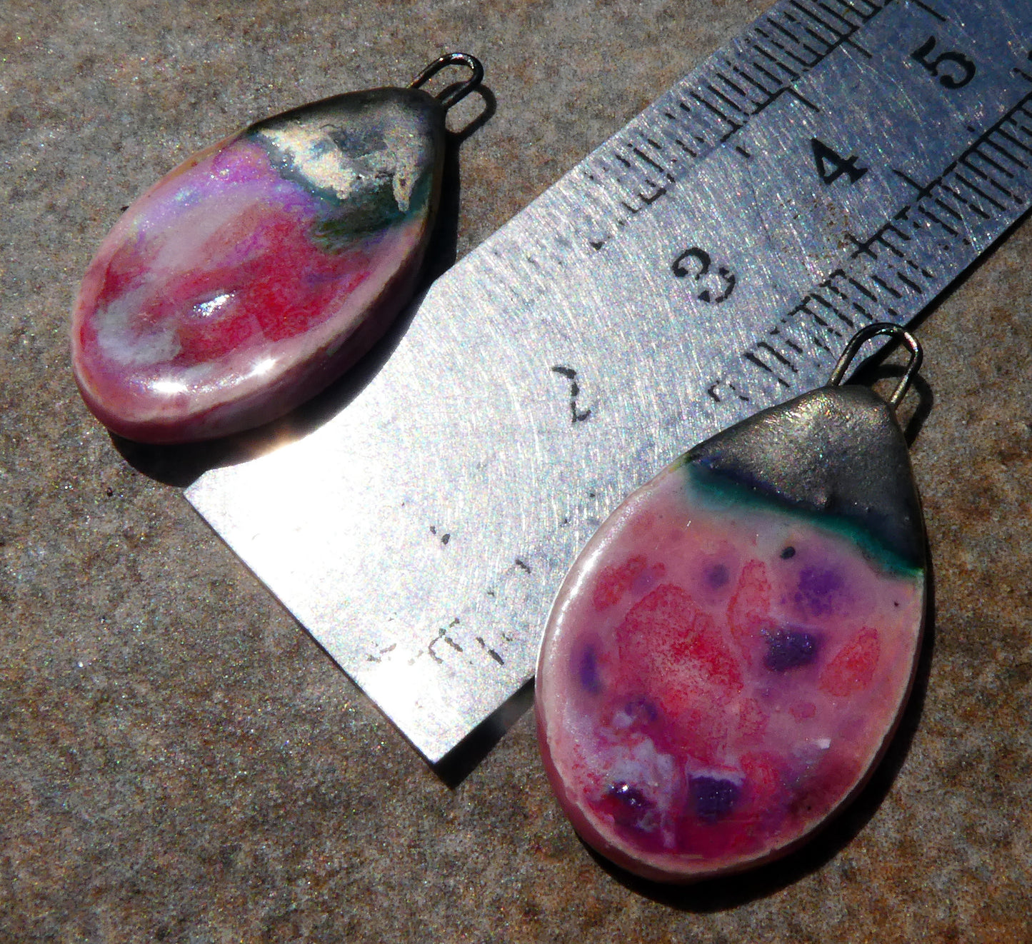 Ceramic Lustrous Slim Teardrop Charms -Berry Tart