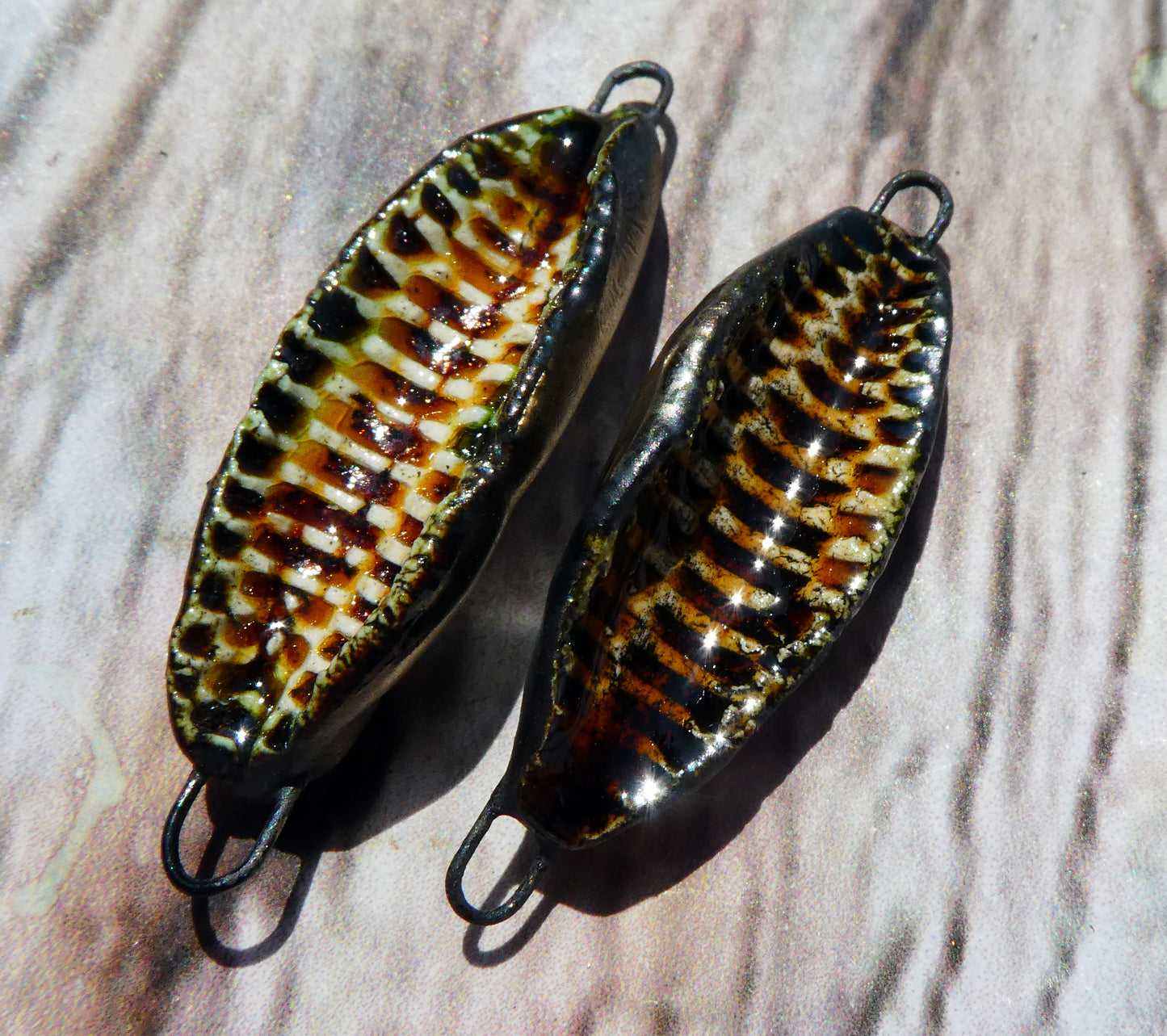 Ceramic Rustic Reed Textured Concave Connectors - Cognac