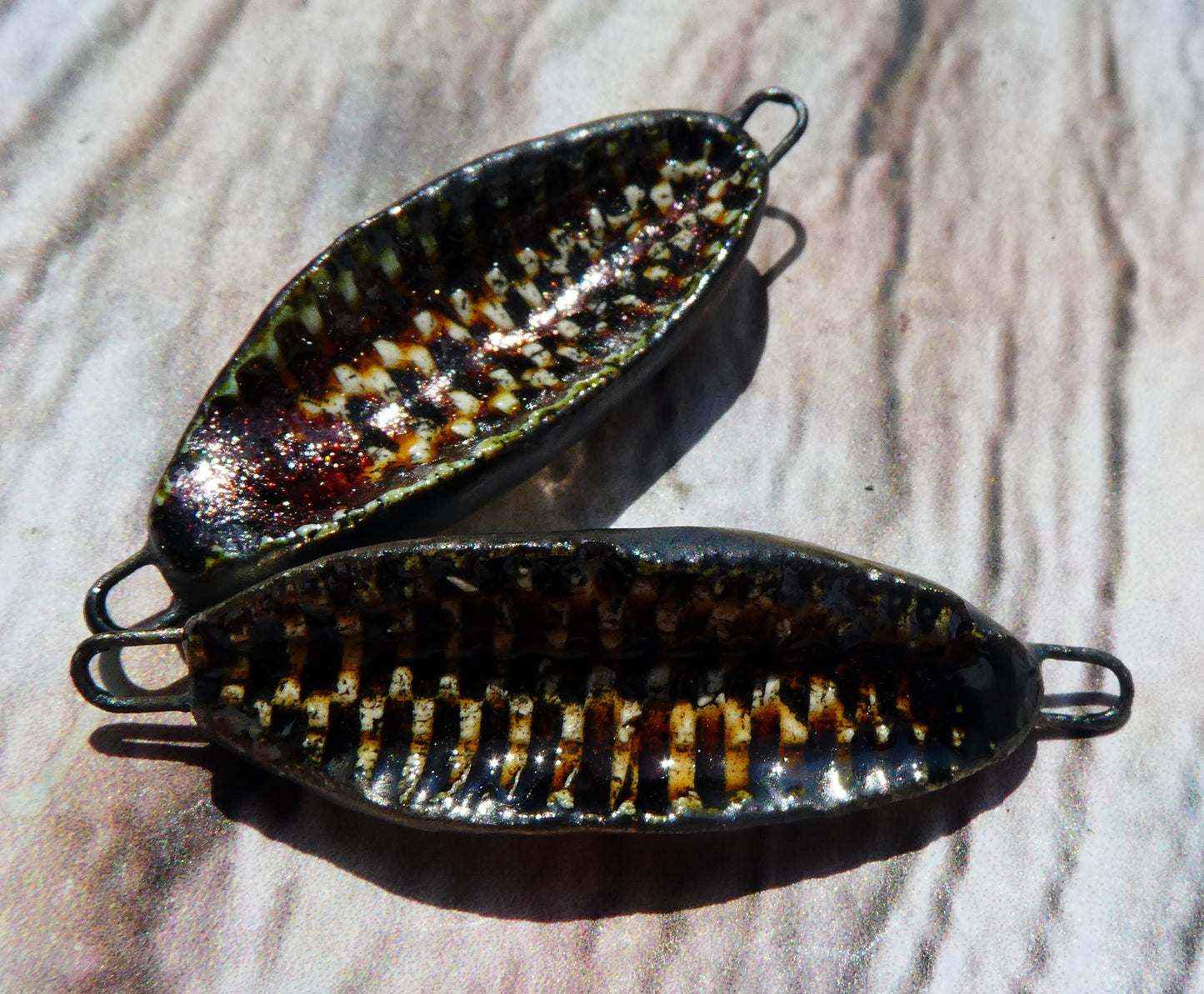 Ceramic Rustic Reed Textured Concave Connectors - Dune