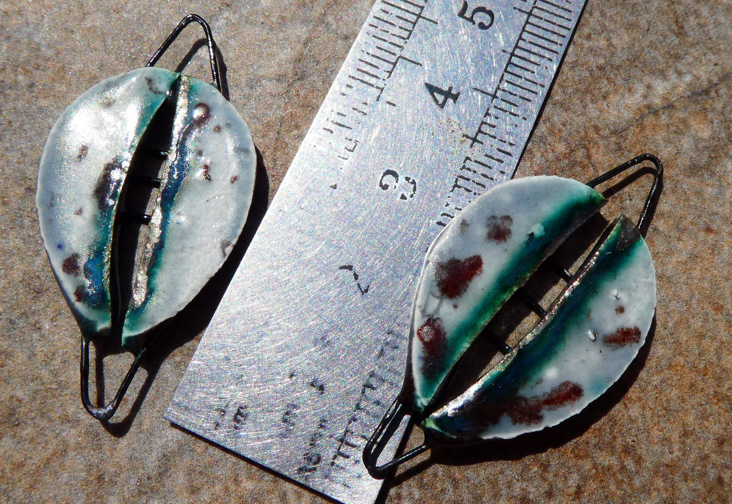 Ceramic Stapled Oval Shield Earring Connectors - Dove Grey