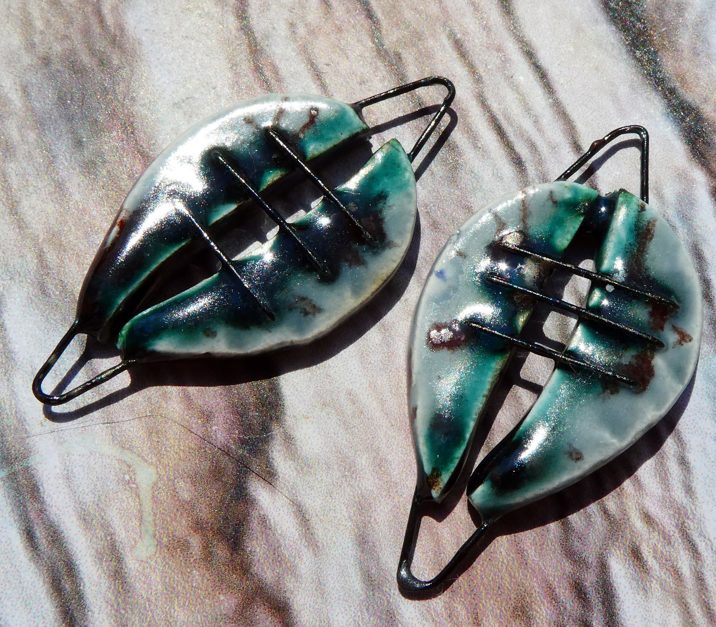 Ceramic Stapled Oval Shield Earring Connectors - Dove Grey