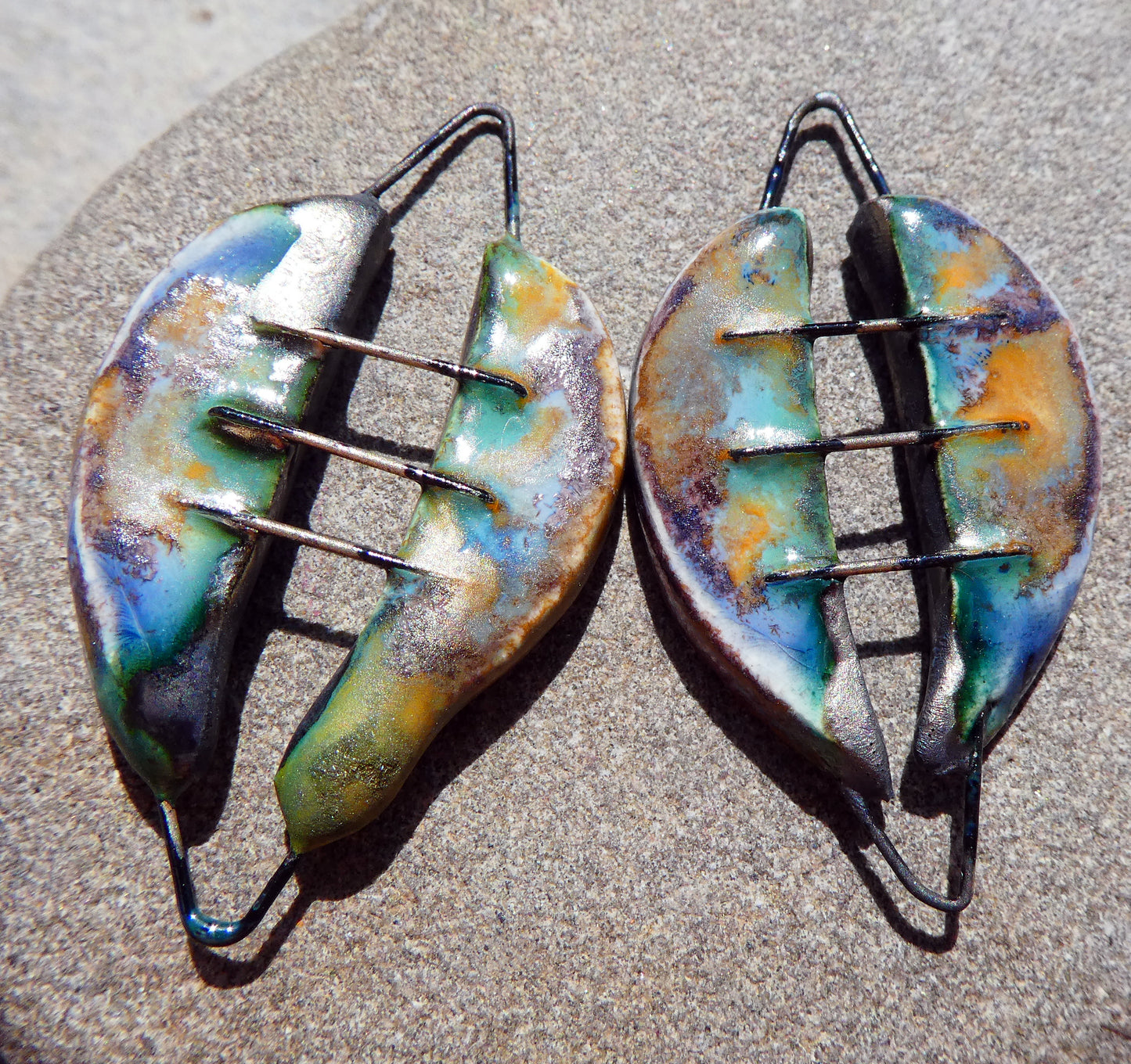 Ceramic Stapled Oval Shield Earring Connectors - Outer Space