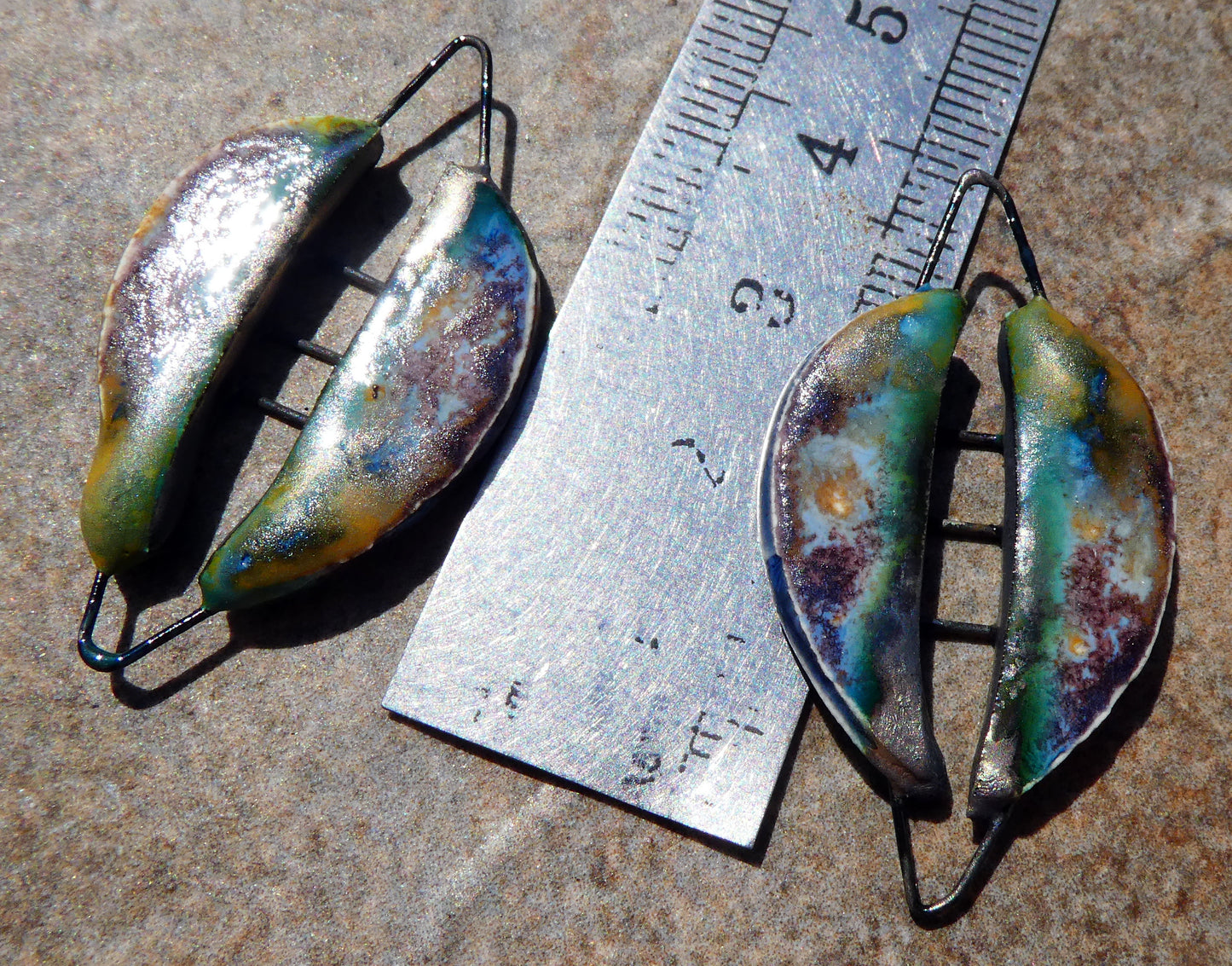 Ceramic Stapled Oval Shield Earring Connectors - Outer Space