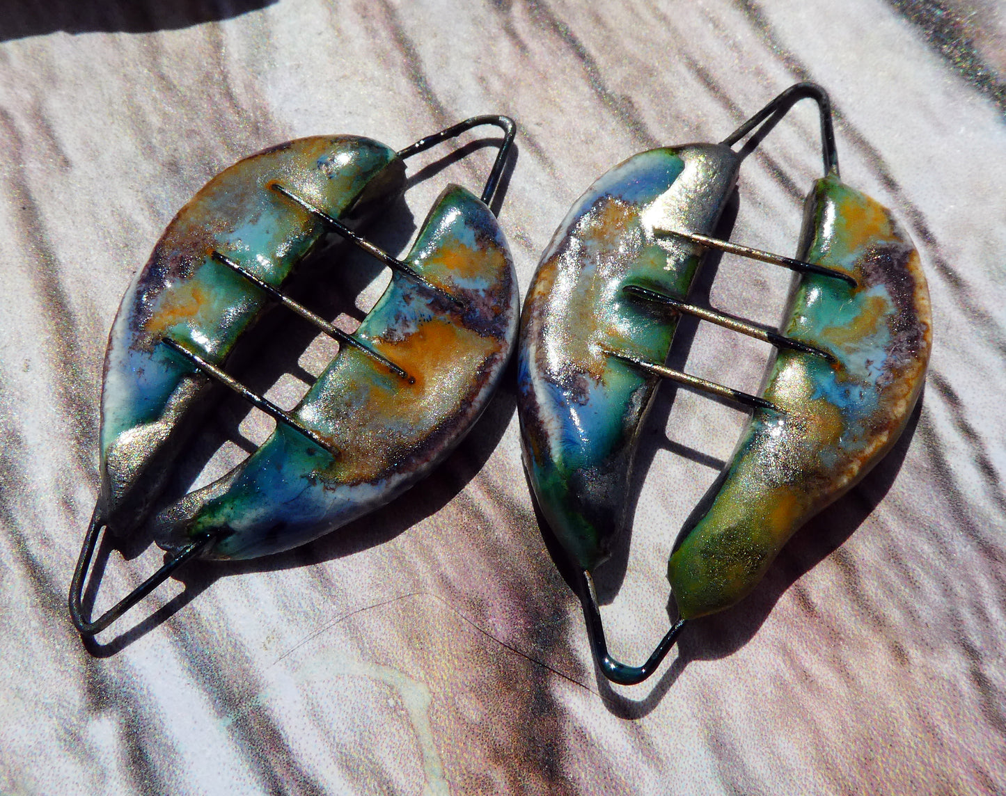 Ceramic Stapled Oval Shield Earring Connectors - Outer Space