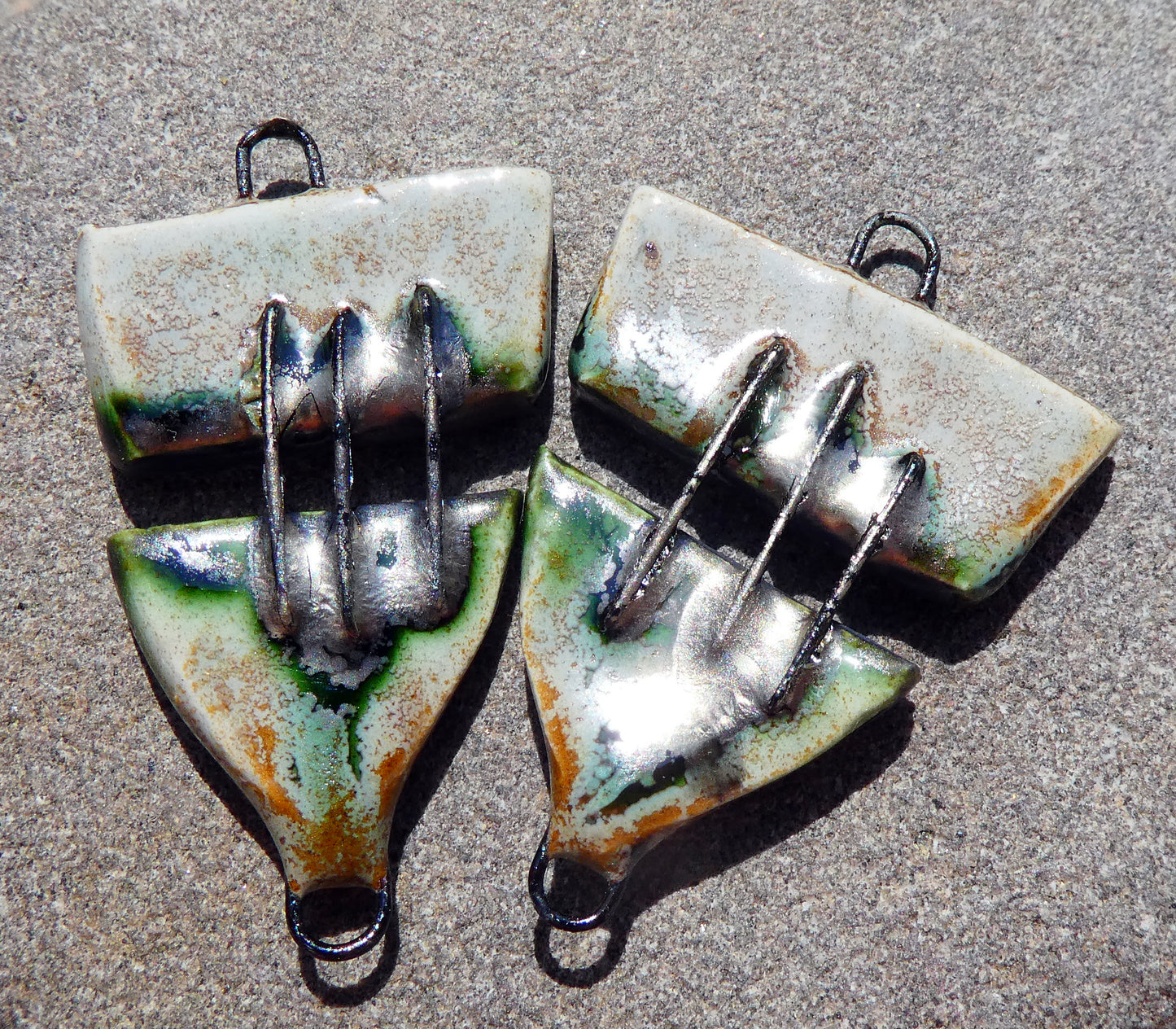 Ceramic Stapled Shield Earring Connectors - Stone