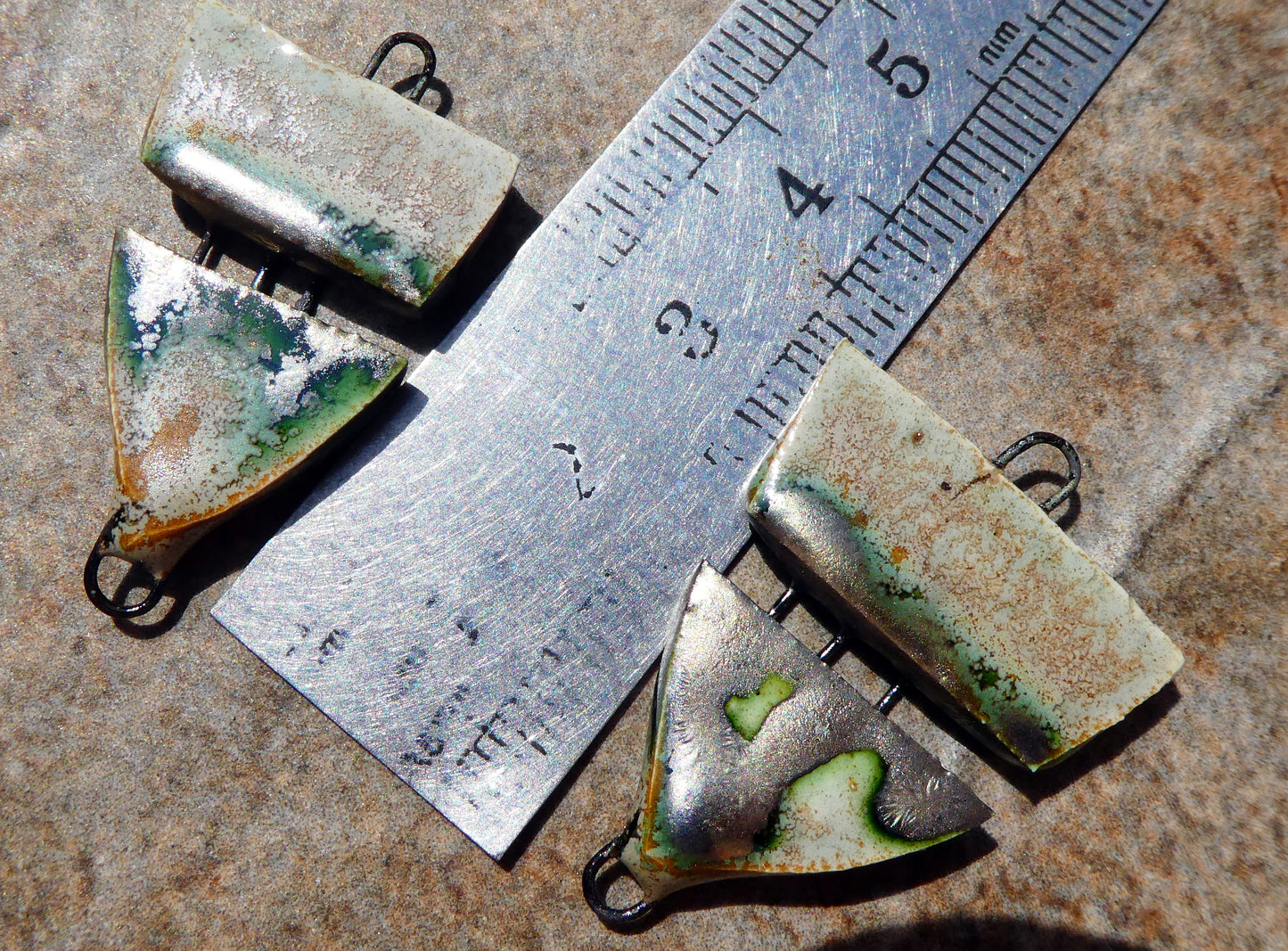 Ceramic Stapled Shield Earring Connectors - Stone