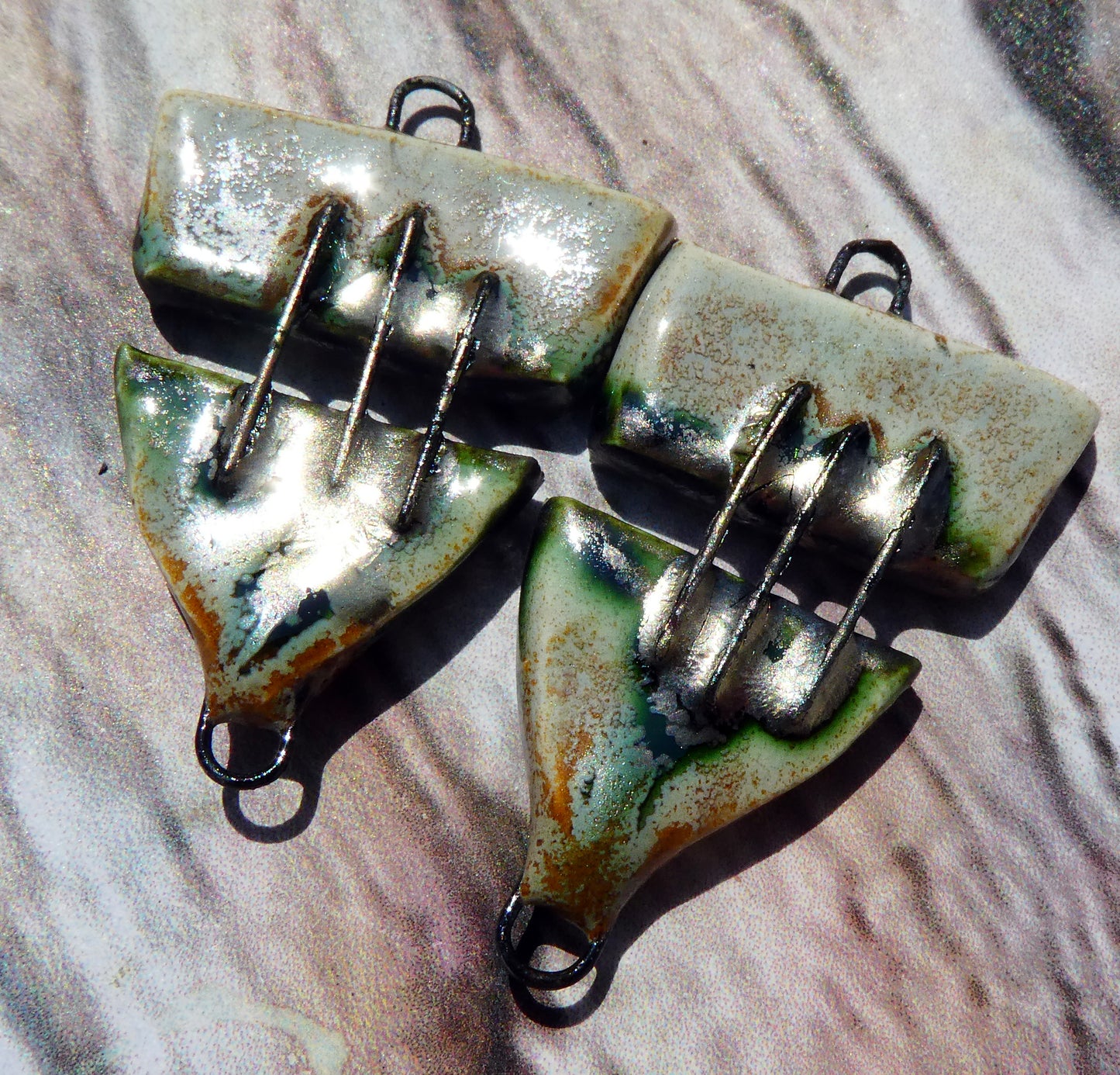 Ceramic Stapled Shield Earring Connectors - Stone