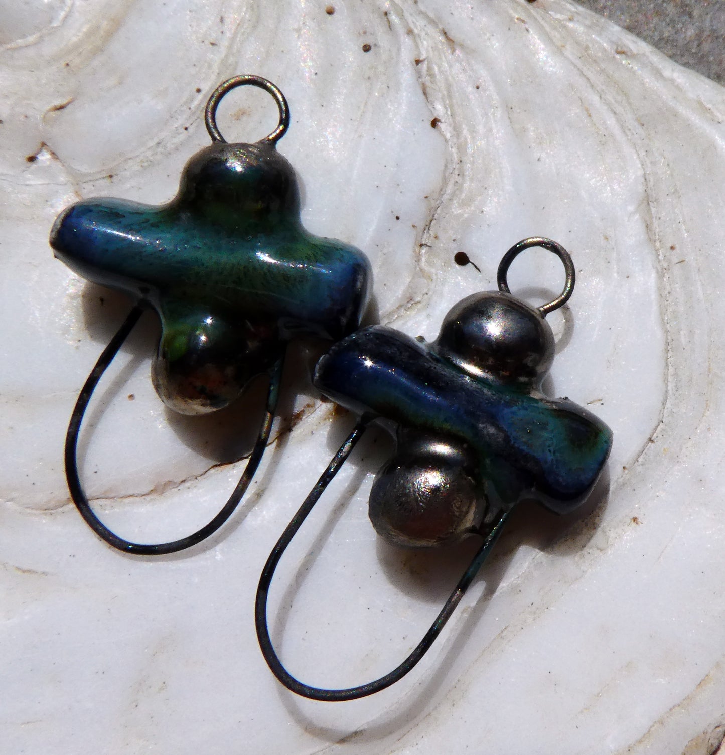 Ceramic Stick and Bobble Hoopy Earring Connectors - Obsidian