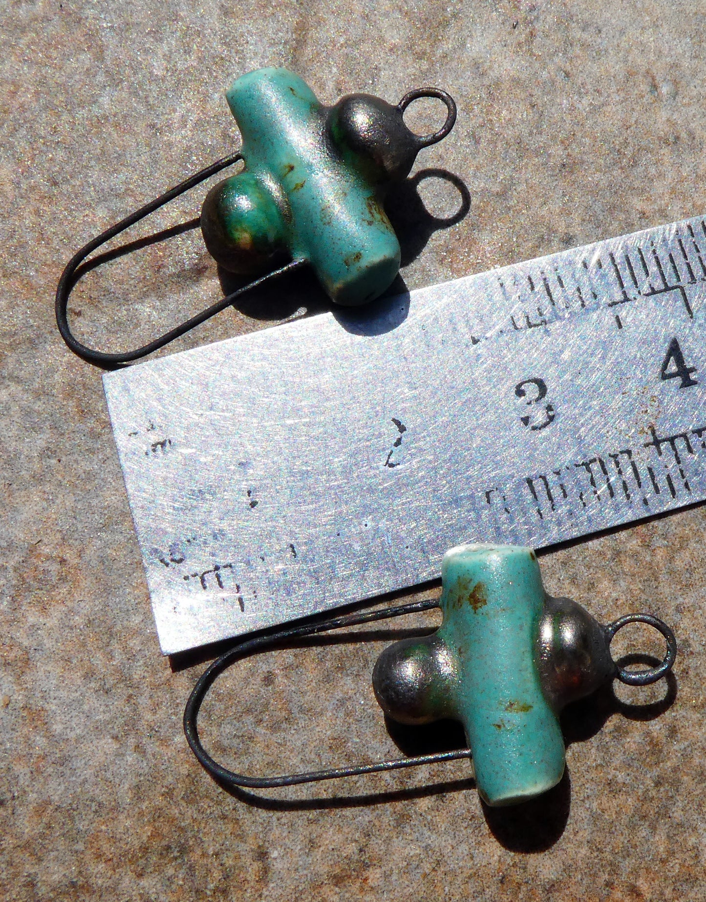 Ceramic Stick and Bobble Hoopy Earring Connectors - Turquoise Sprinkle
