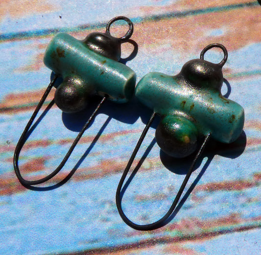 Ceramic Stick and Bobble Hoopy Earring Connectors - Turquoise Sprinkle