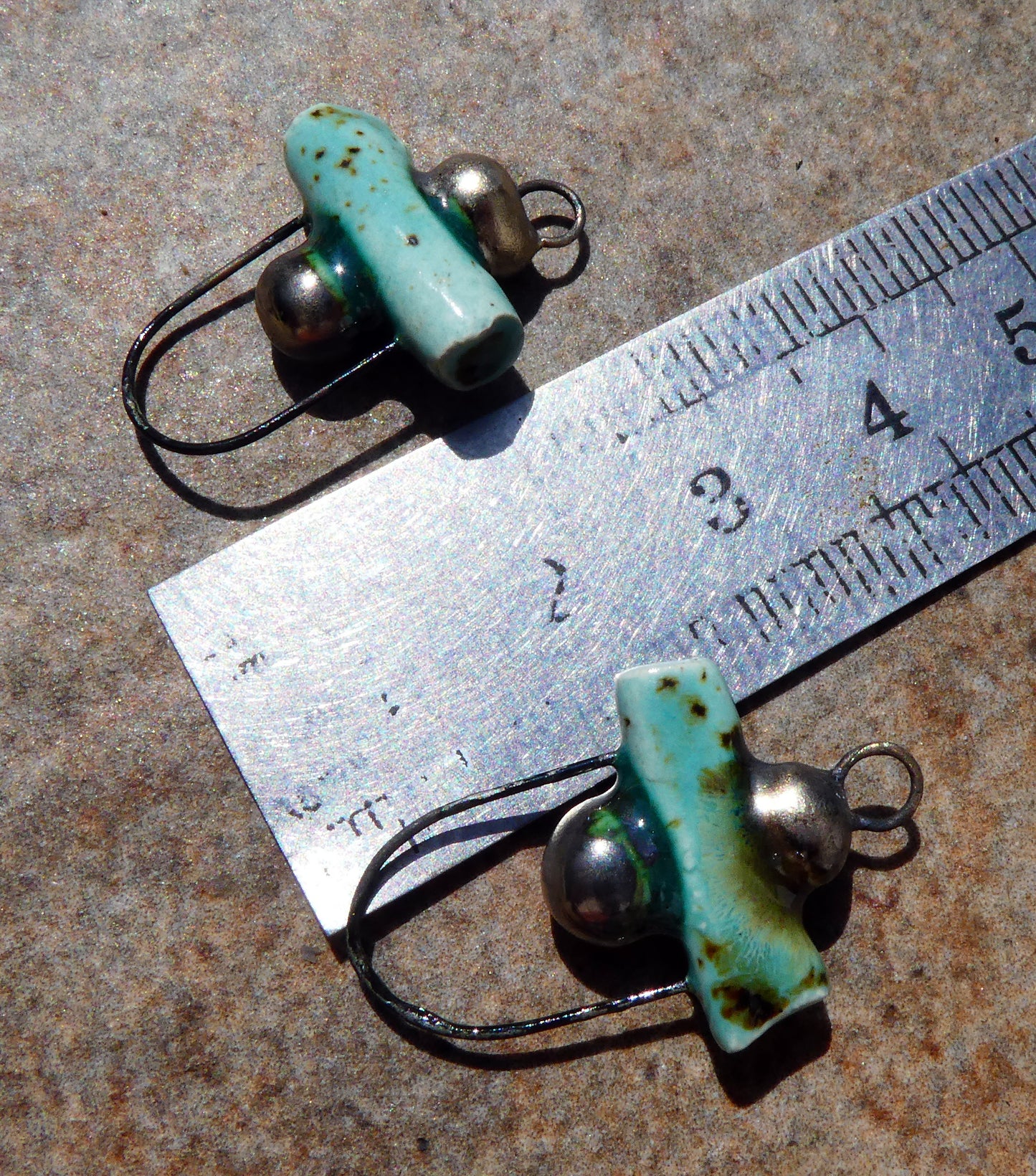 Ceramic Stick and Bobble Hoopy Earring Connectors - Blue Guppy