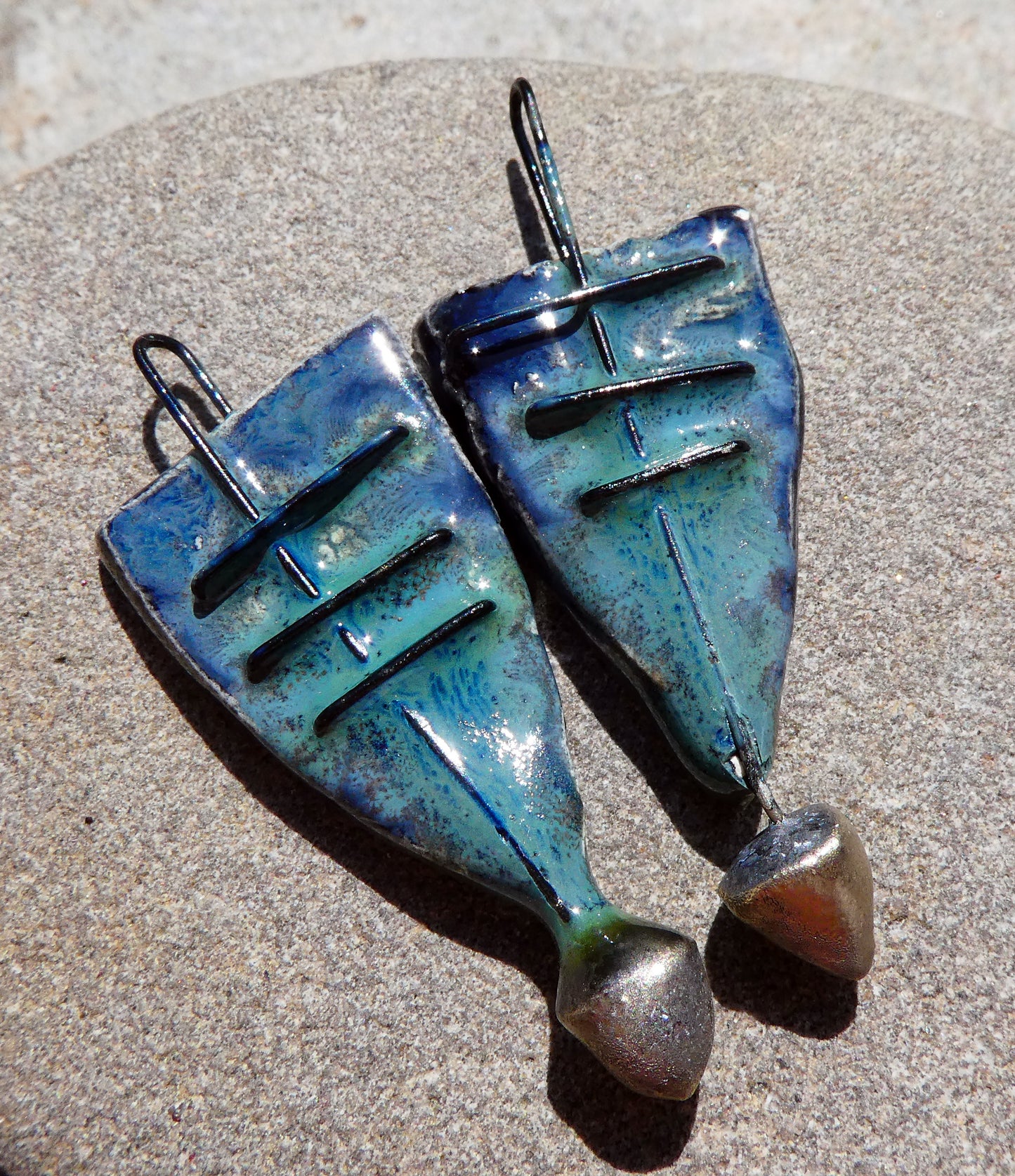 Ceramic Stapled Dagger Charms- Obsidian