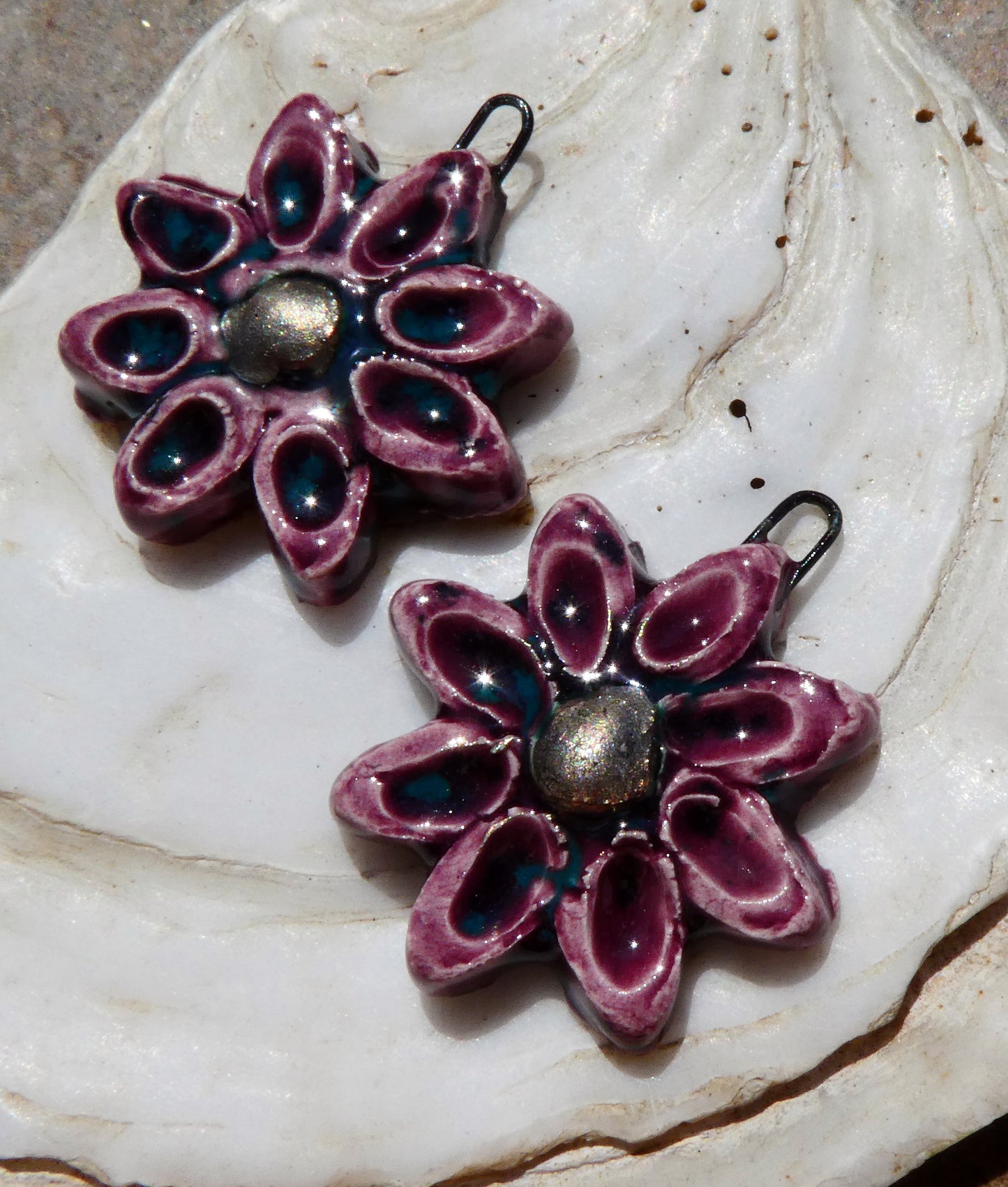 Ceramic Medium Flower Earring Charms -Peppered Raspberry