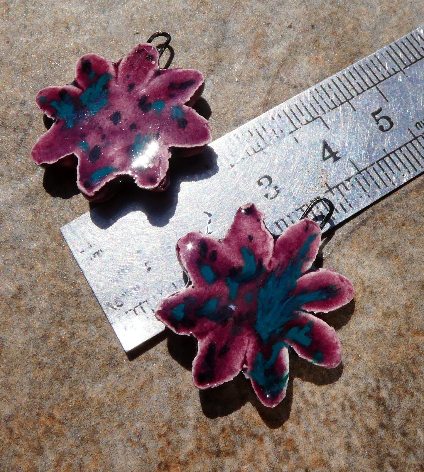 Ceramic Medium Flower Earring Charms -Peppered Raspberry
