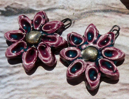 Ceramic Medium Flower Earring Charms -Peppered Raspberry
