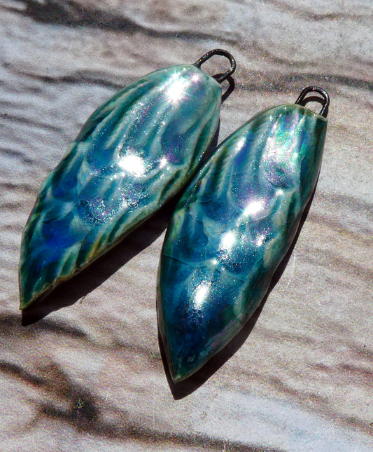 Ceramic Lustrous Peacock Tail Charms- Oriental Blue