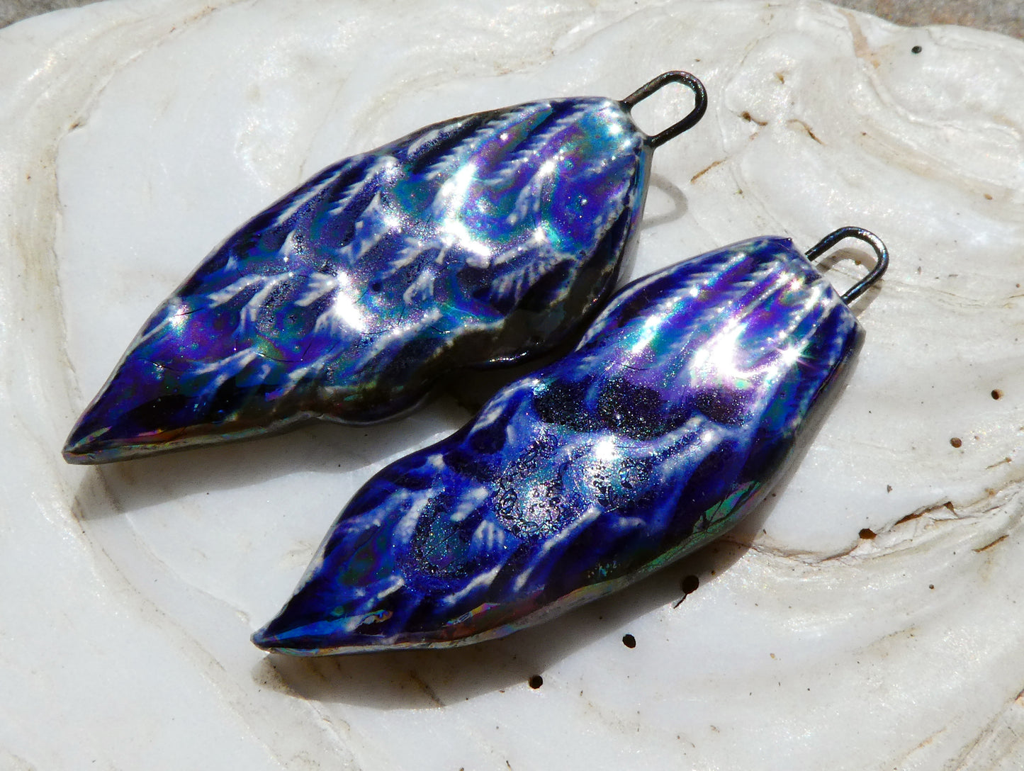 Ceramic Lustrous Peacock Tail Charms- Mirror Blue