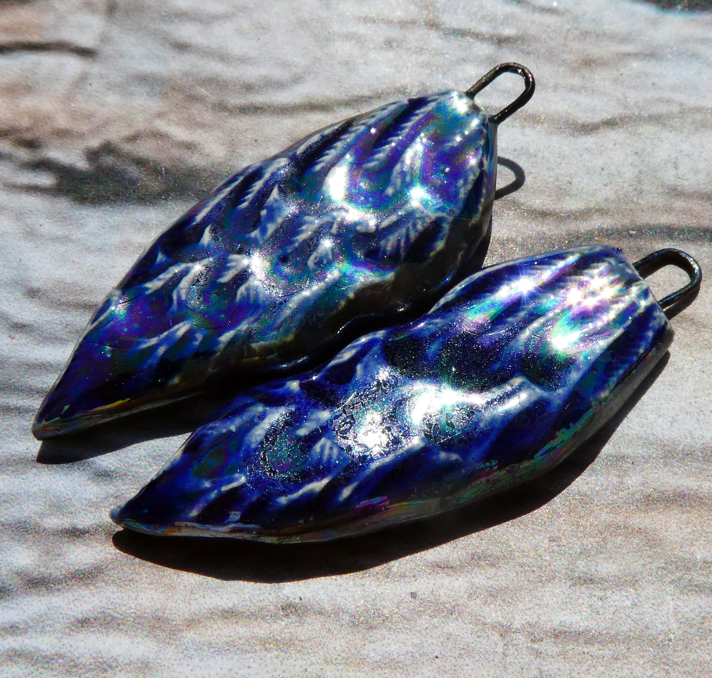 Ceramic Lustrous Peacock Tail Charms- Mirror Blue