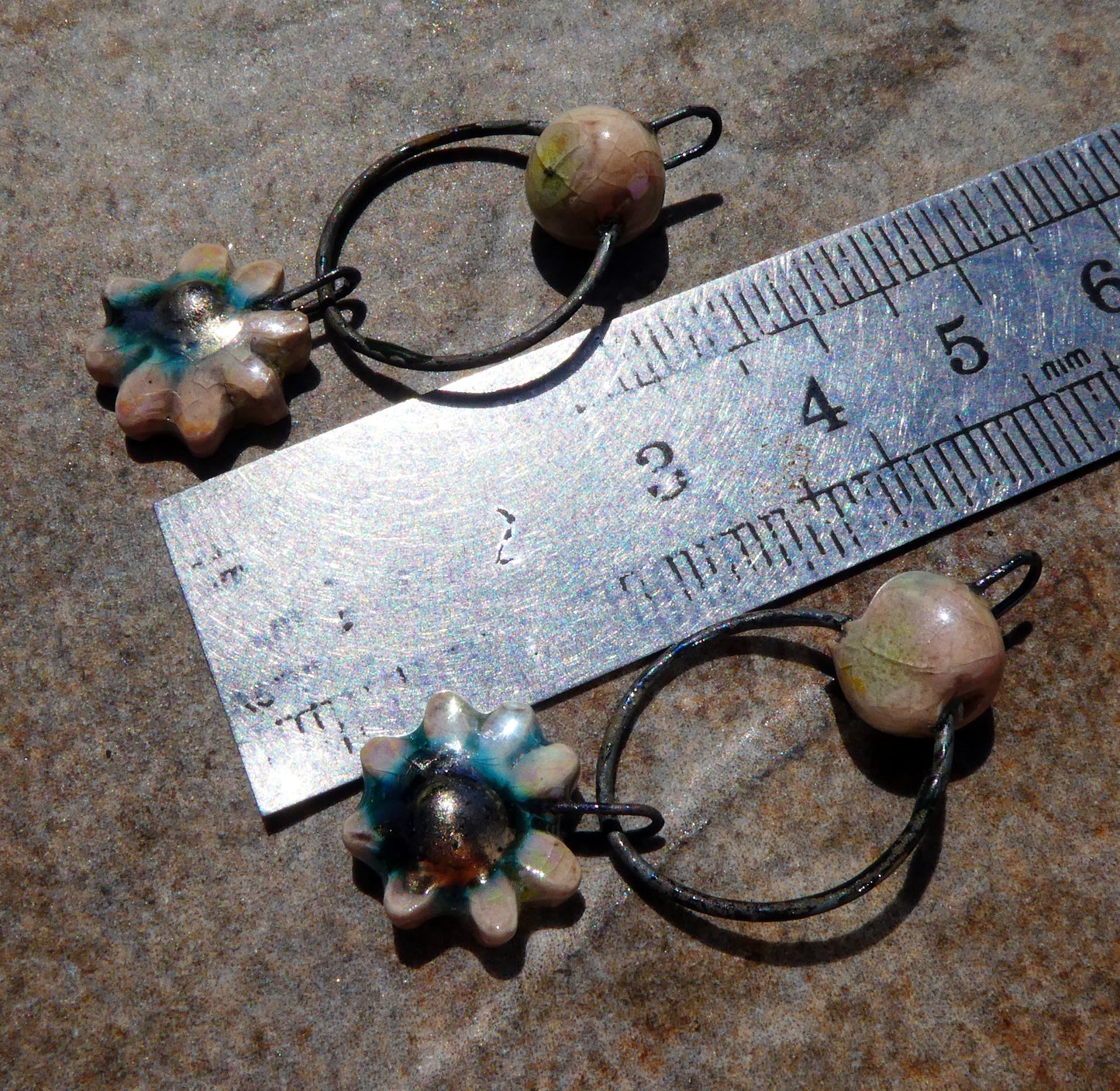 Ceramic Lustrous Hoopy Flower Dangles-Orchid