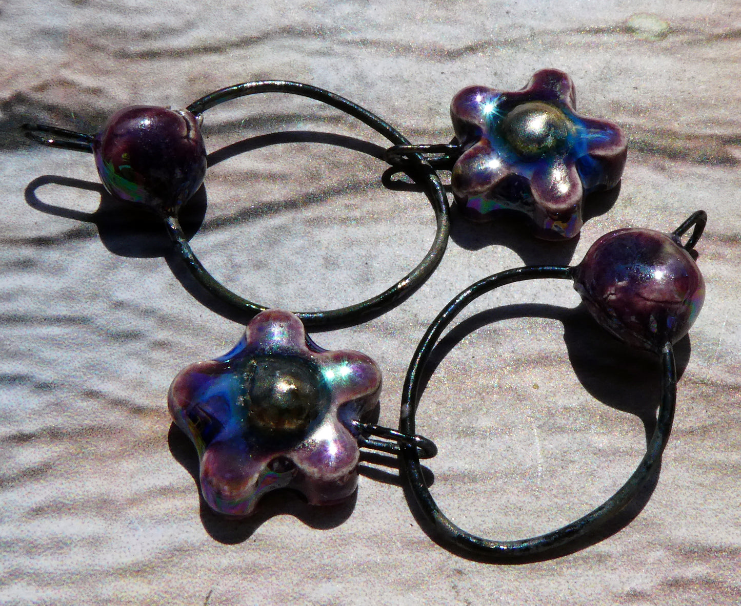 Ceramic Lustrous Hoopy Flower Dangles- Royal Fantasy