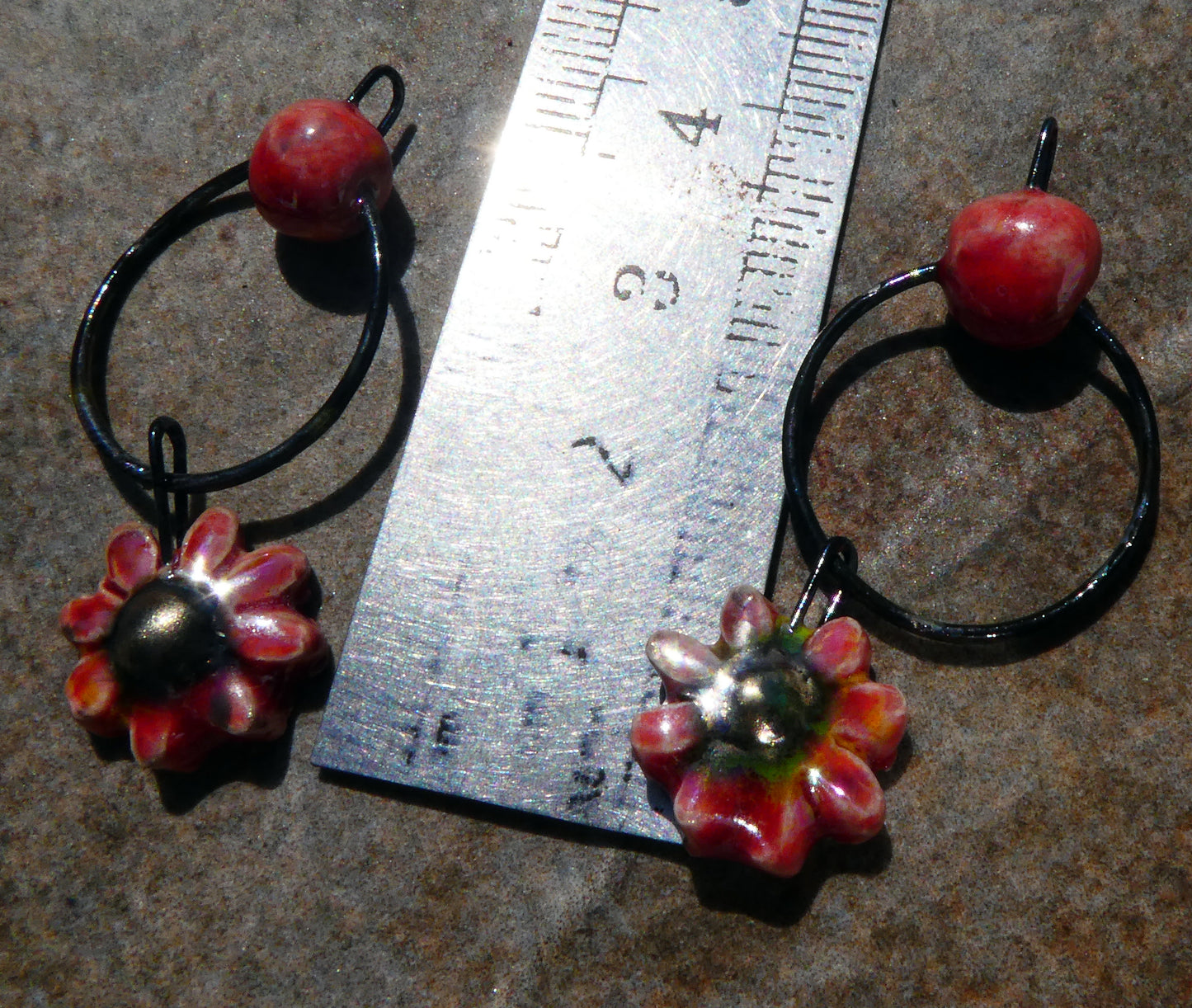 Ceramic Lustrous Hoopy Flower Dangles-Fruit Punch