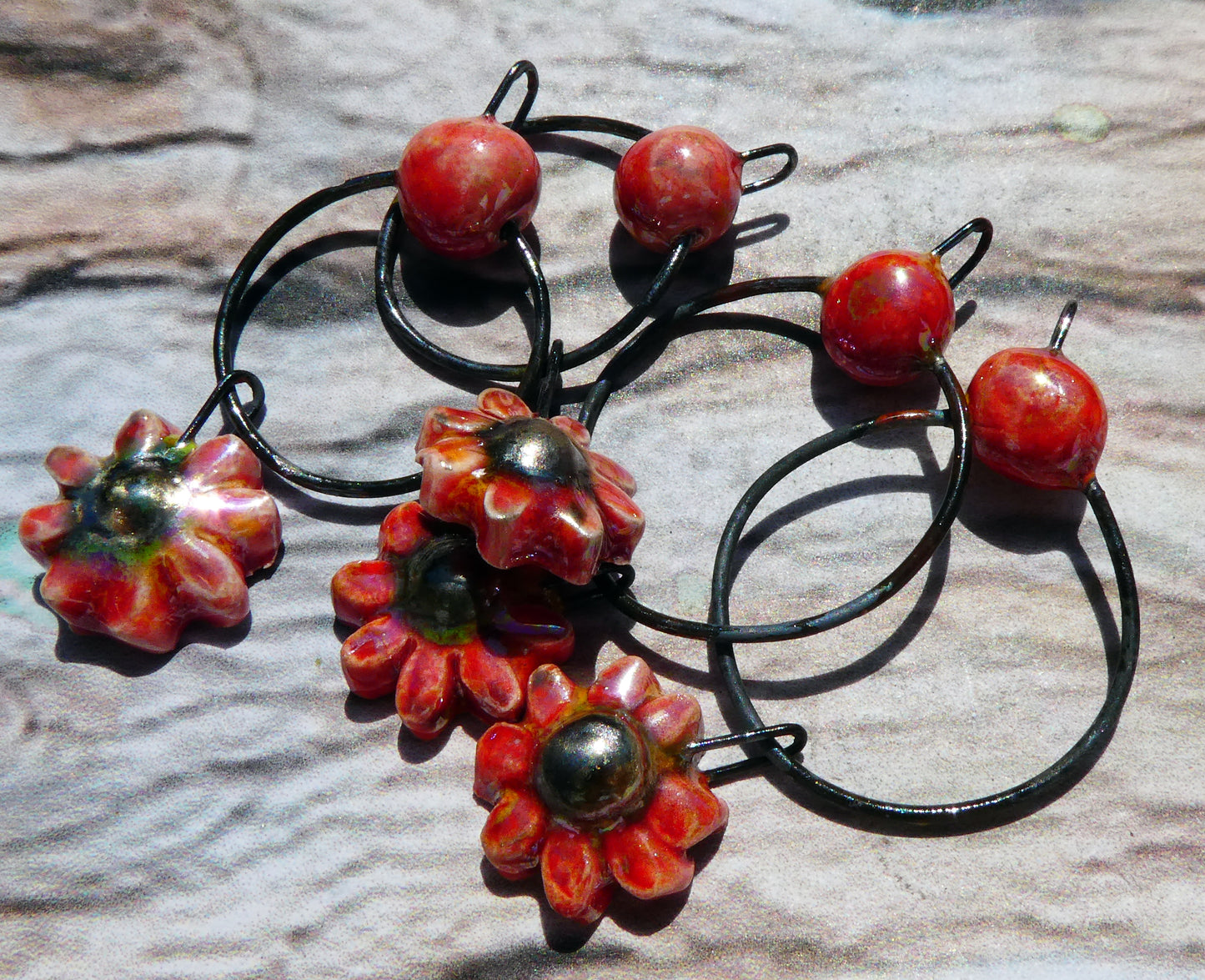 Ceramic Lustrous Hoopy Flower Dangles-Fruit Punch