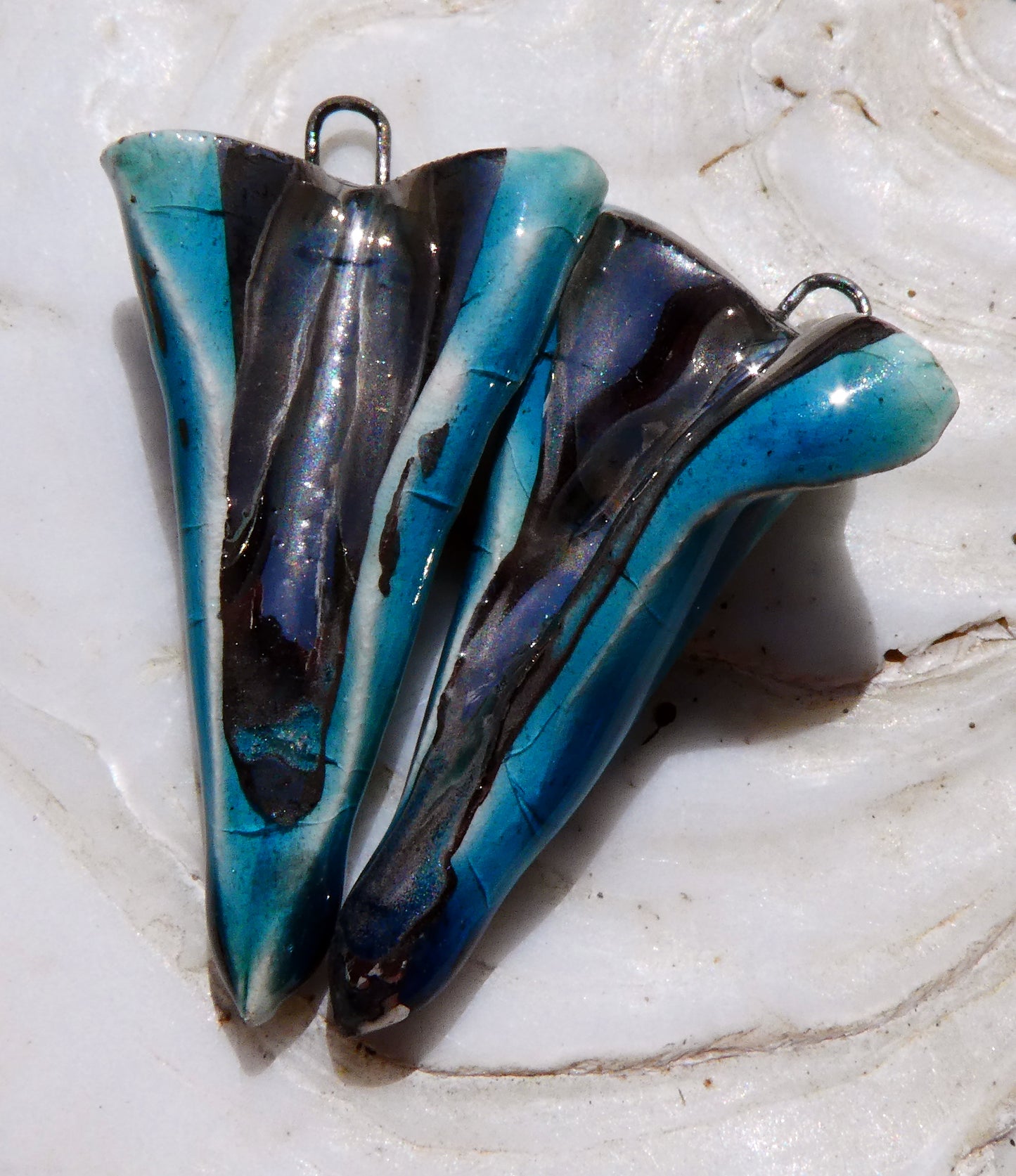 Ceramic Lustrous Folded Dagger Charms- Oriental Blue