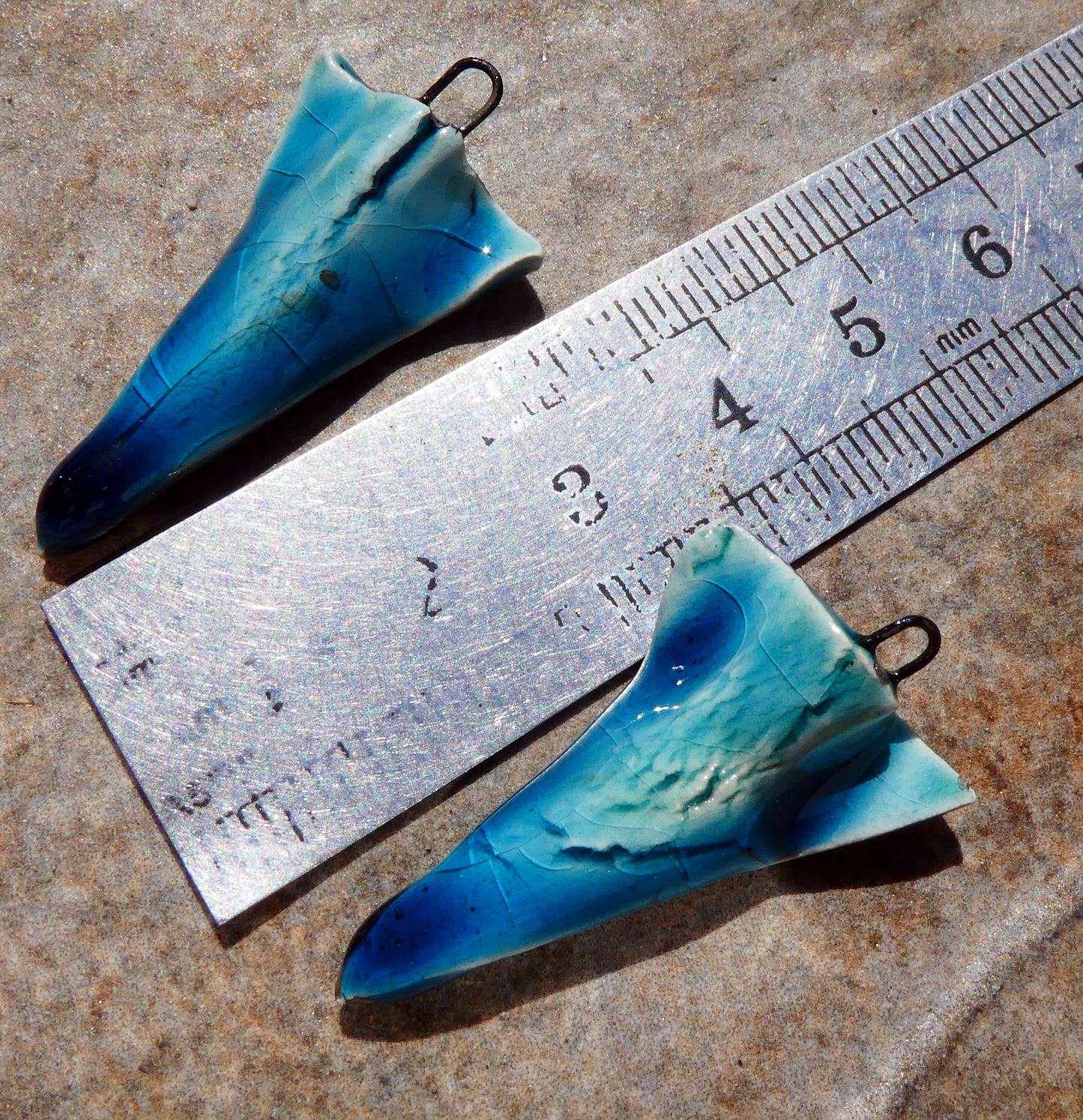 Ceramic Lustrous Folded Dagger Charms- Oriental Blue