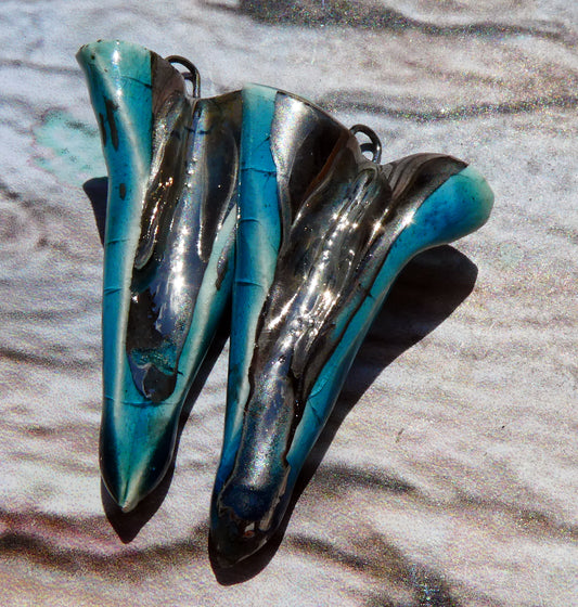 Ceramic Lustrous Folded Dagger Charms- Oriental Blue