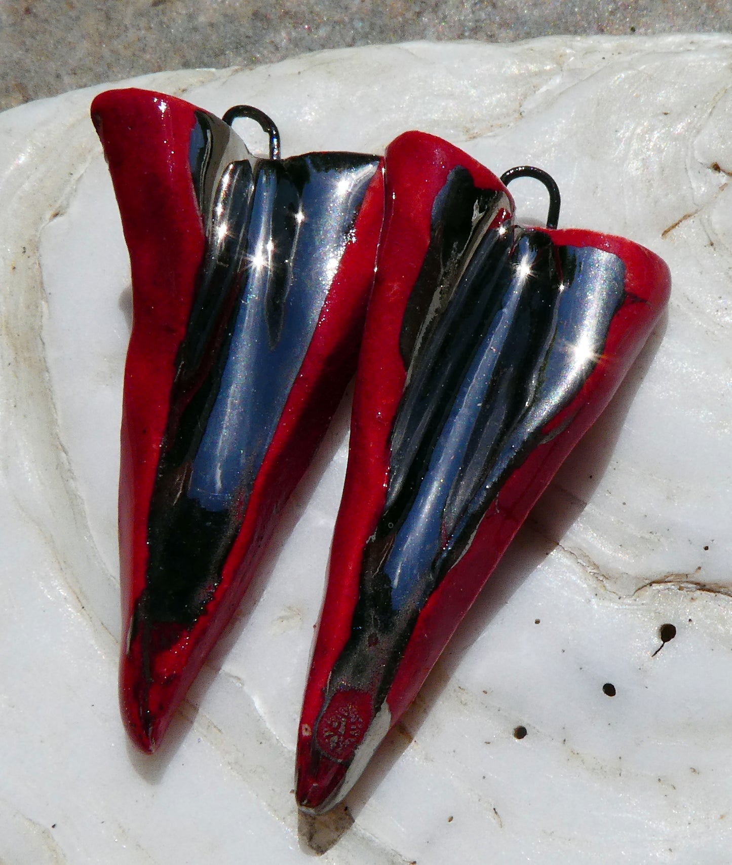 Ceramic Lustrous Folded Dagger Charms- Red