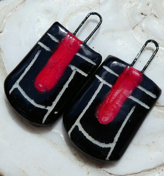 Ceramic Sgraffito Charms -Red