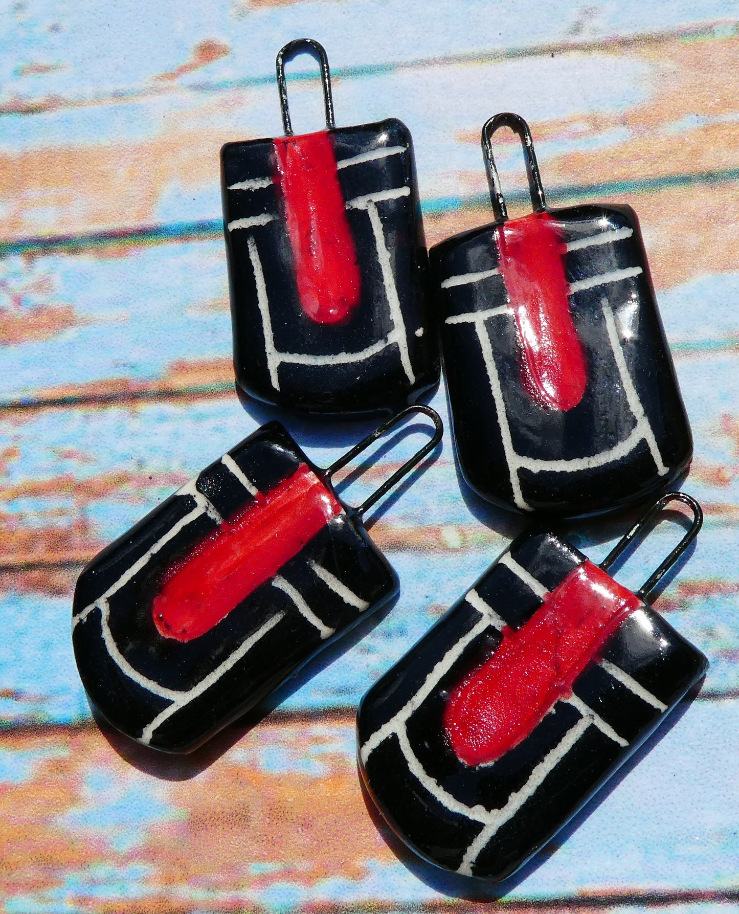 Ceramic Sgraffito Charms -Red