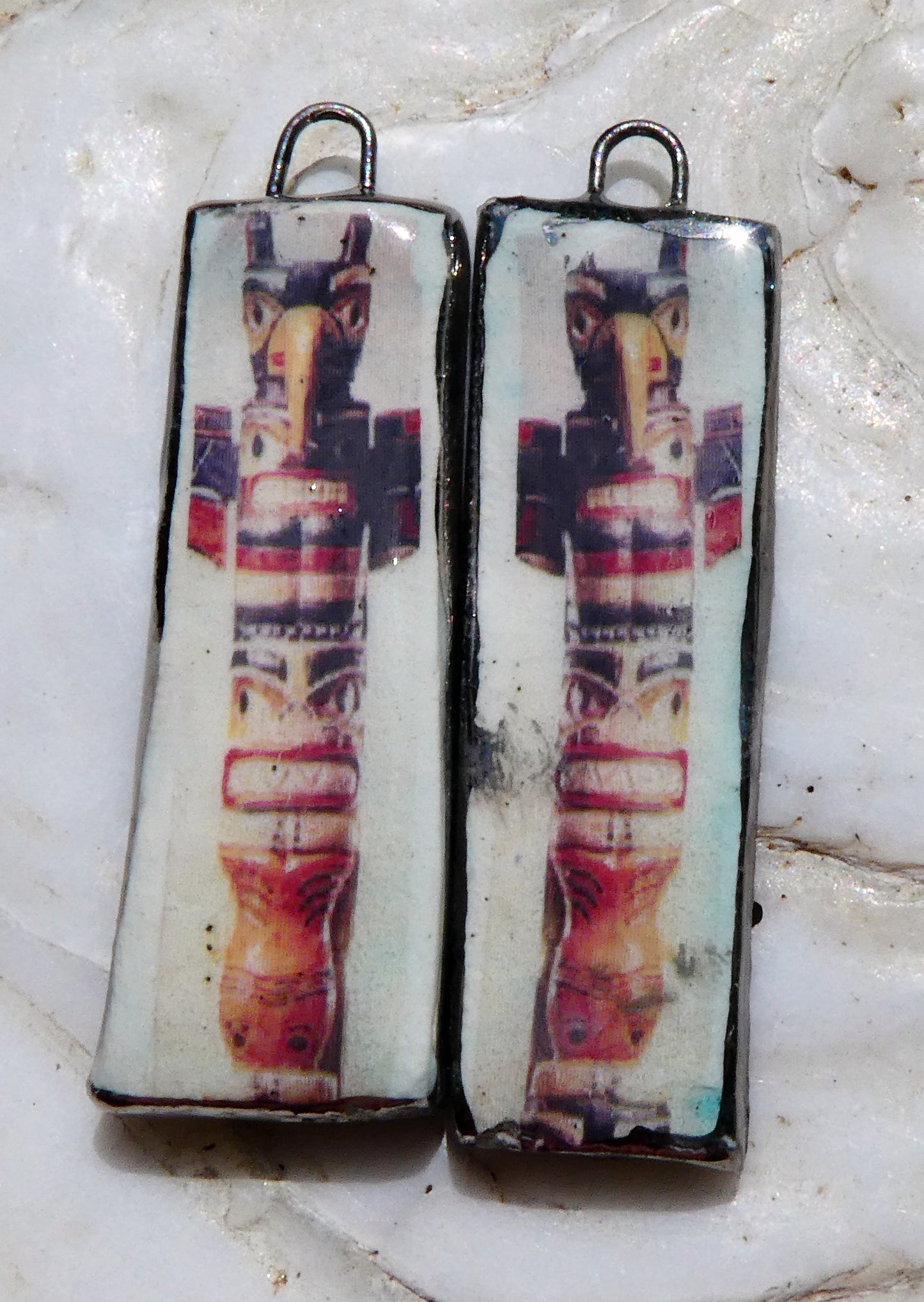 Ceramic Totem Pole Decal Earring Charms #1