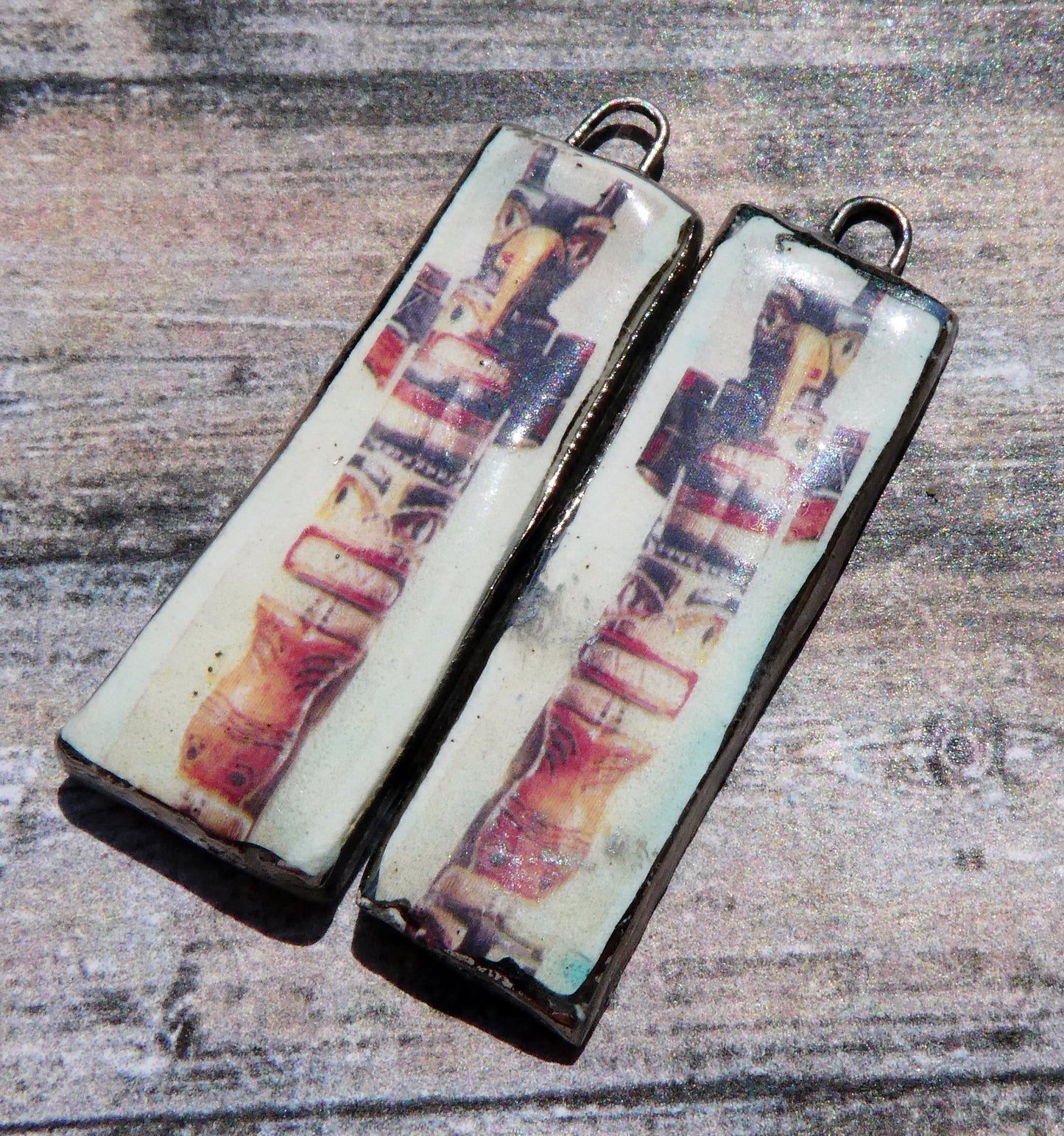 Ceramic Totem Pole Decal Earring Charms #1