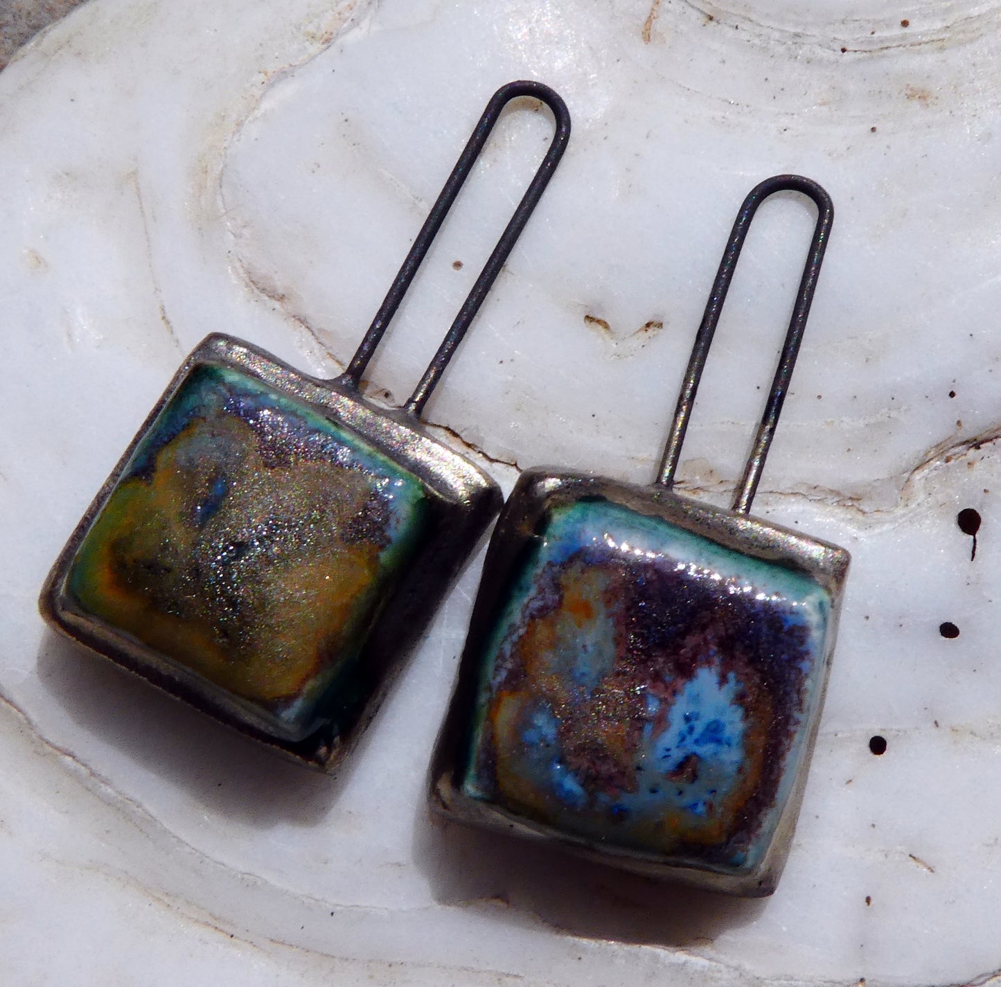 Ceramic Long Hoop Moulded Square Charms -Outer Space