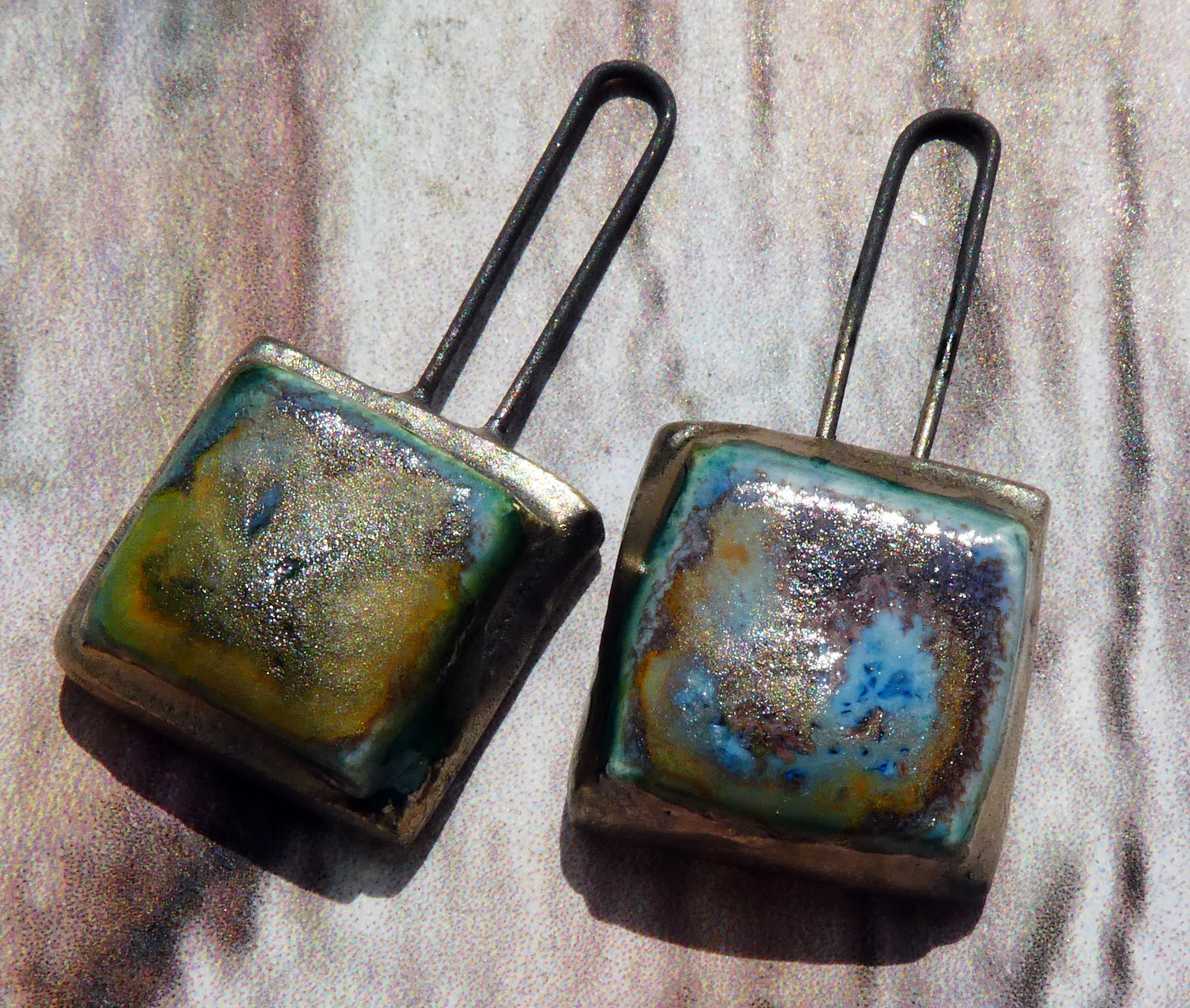 Ceramic Long Hoop Moulded Square Charms -Outer Space