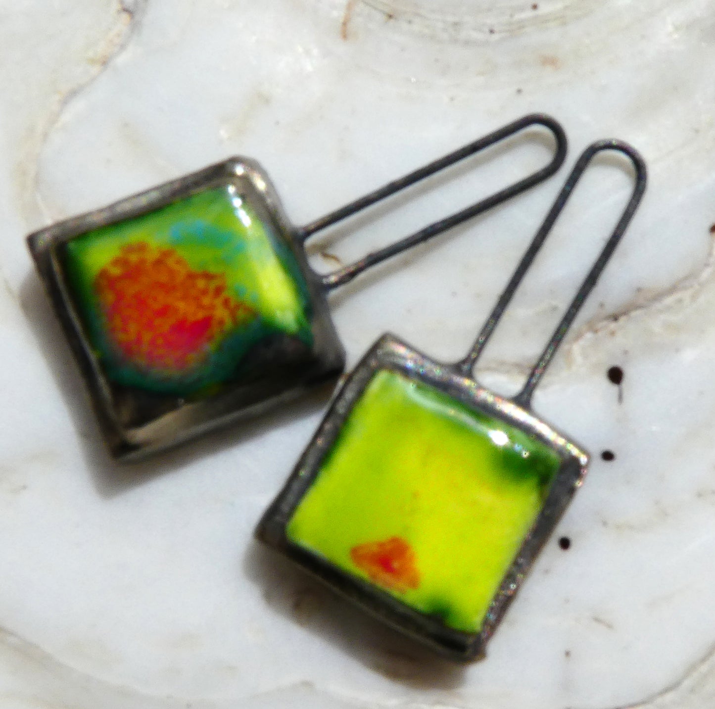 Ceramic Long Hoop Moulded Square Charms -Cherry Limeade