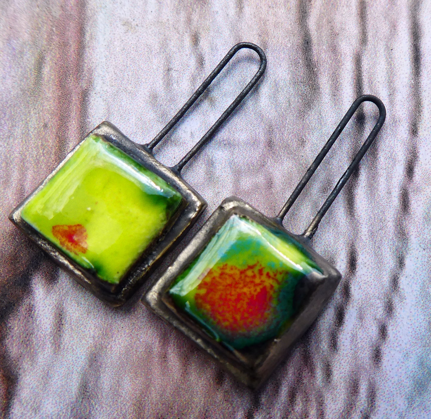 Ceramic Long Hoop Moulded Square Charms -Cherry Limeade