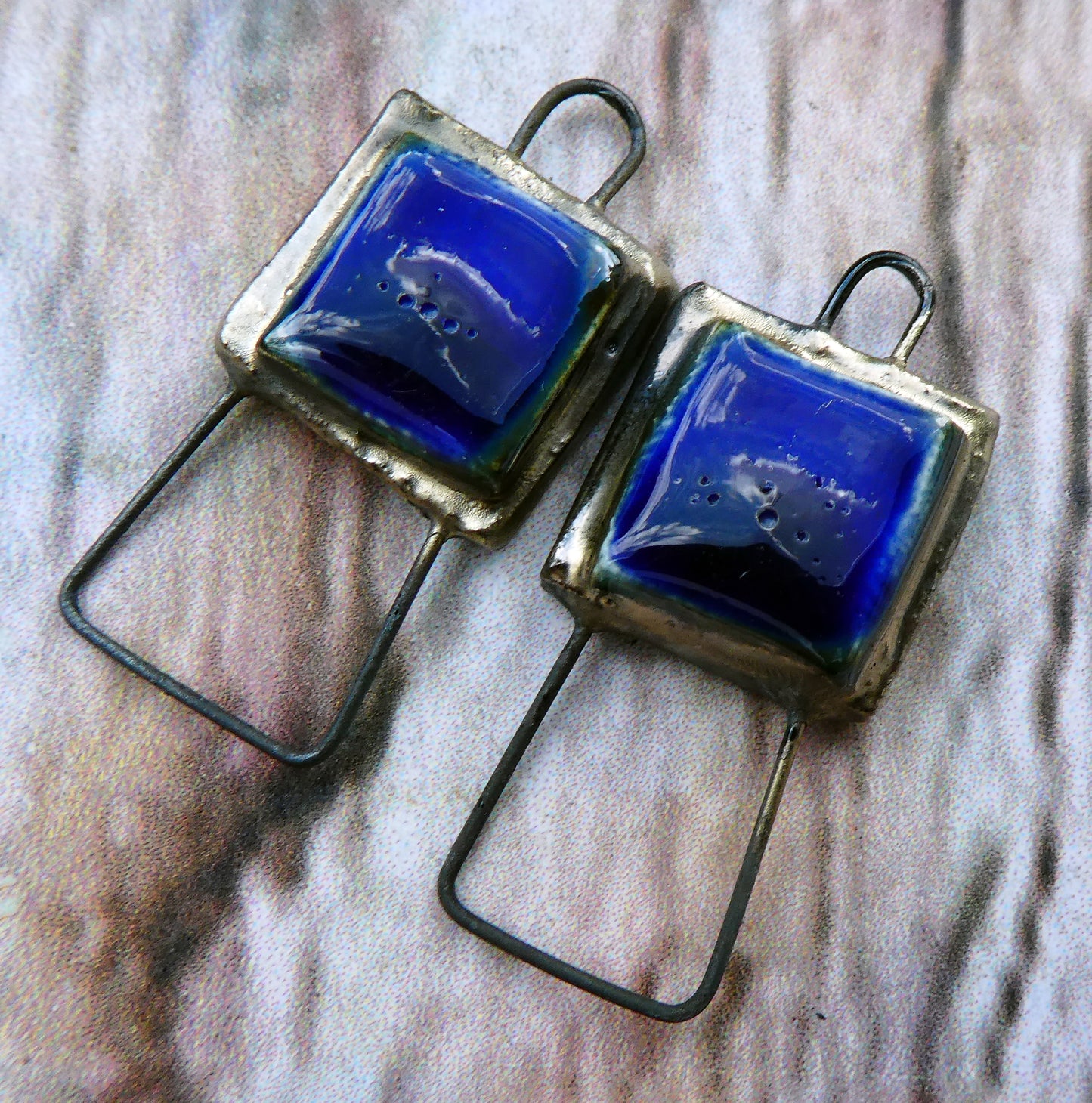 Ceramic Square Hoop Moulded Square Connectors - Mirror Blue