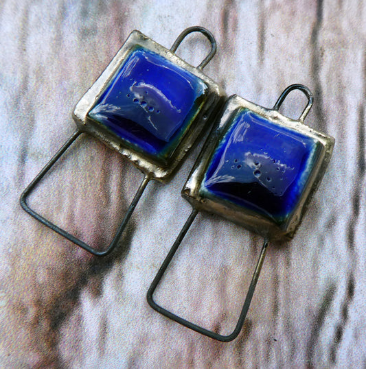 Ceramic Square Hoop Moulded Square Connectors - Mirror Blue