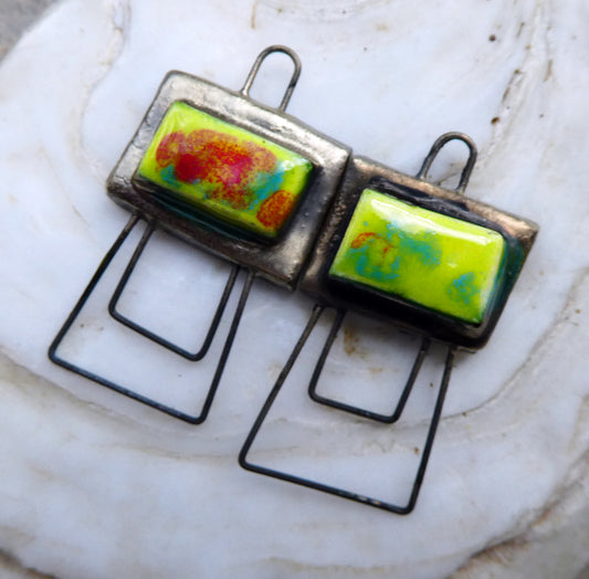 Ceramic Double Hoop Moulded Rectangle Connectors - Cherry Limeade