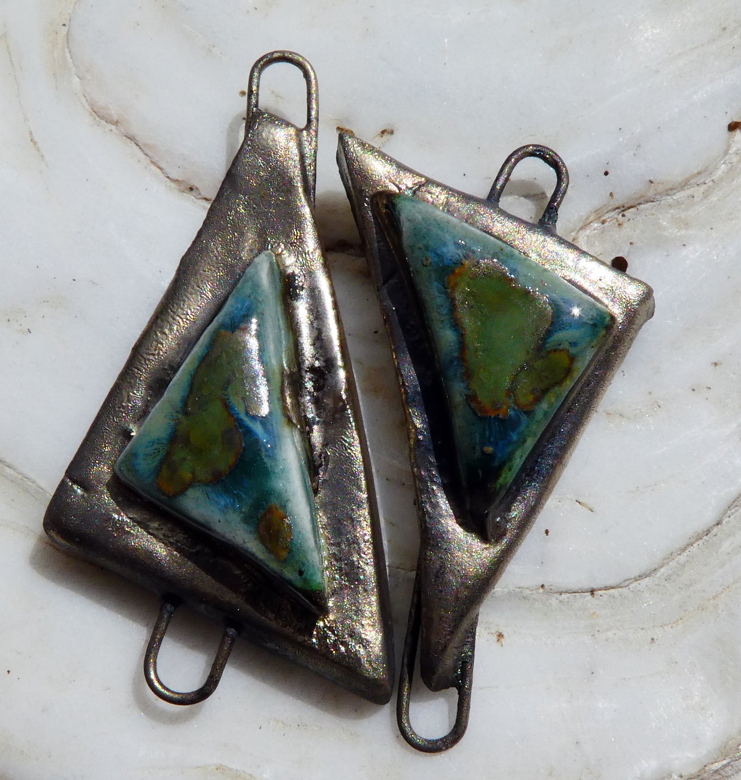 Ceramic Aymmetric Triangle  Moulded Connectors -Mystic Jade